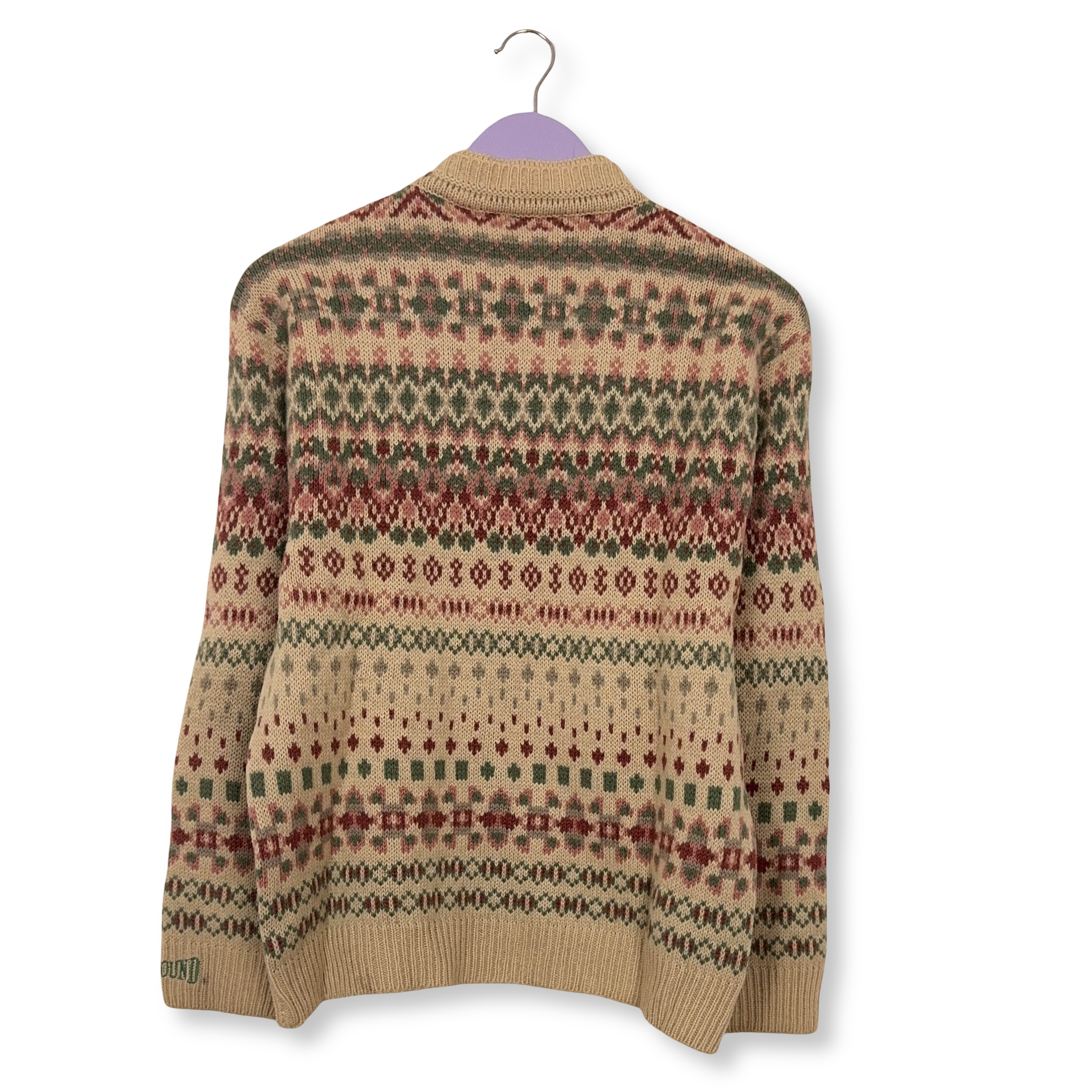 Maglione Vintage beige astratto girocollo misto lana anni 80 90 - Taglia S/M uomo