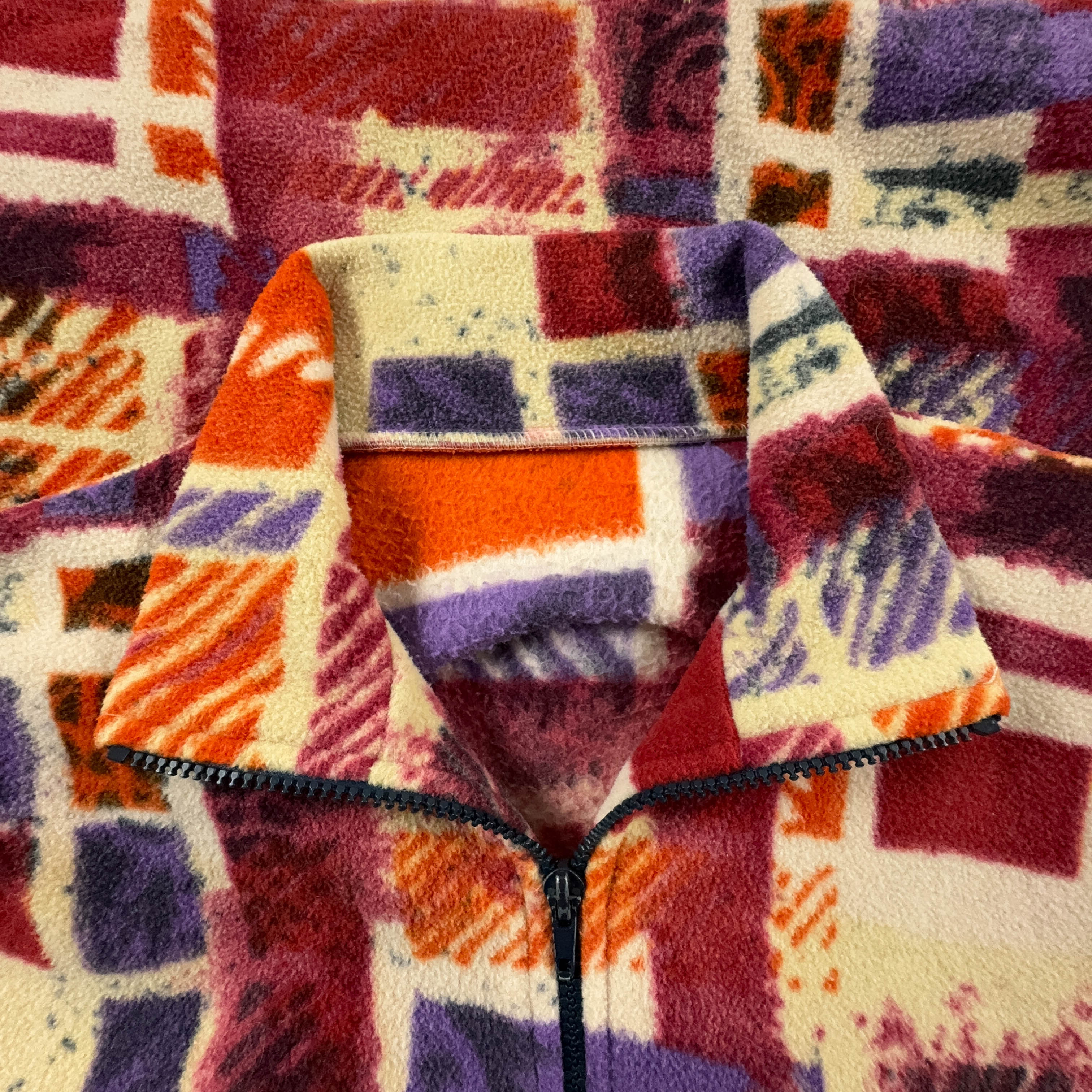 Vintage Orange Pattern Full Zip Fleece - Men's Size L