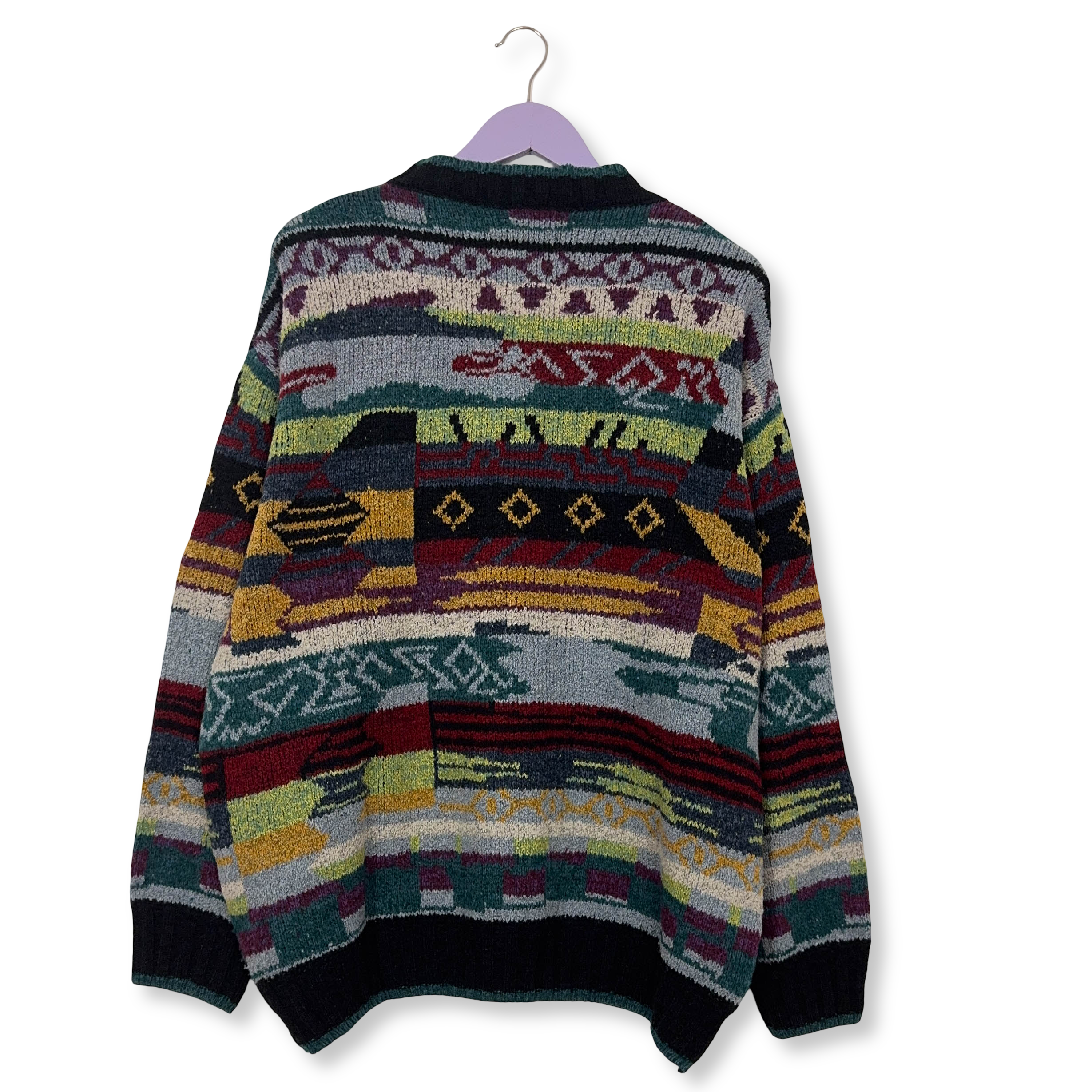 Maglione Vintage multicolore astratto 80% lana anni 80 90 - Taglia XL uomo