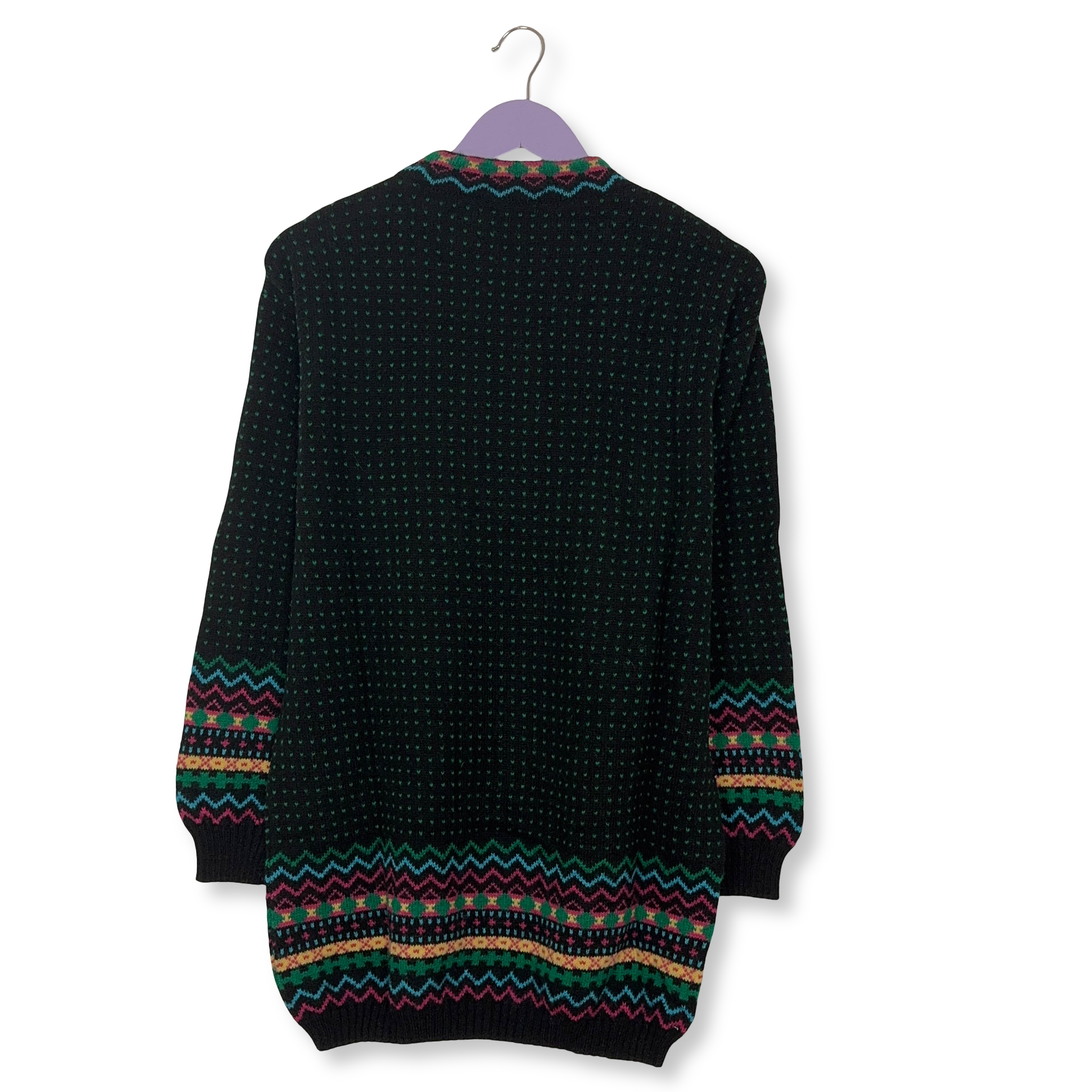 Maglione Vintage nero a pois verdi astratto 50% lana anni 80 90 - Taglia M/L uomo