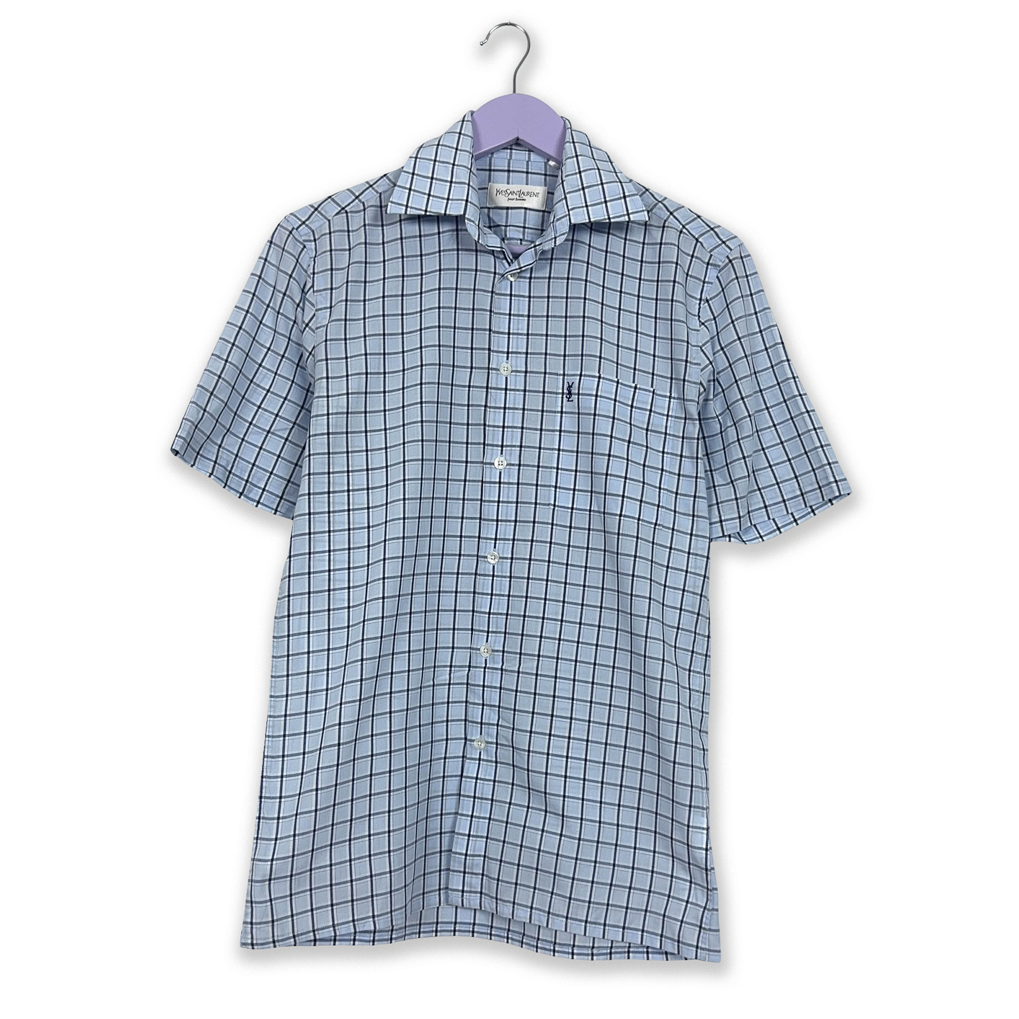 Camicia Yves Saint Laurent a quadri azzurra - Taglia S/M uomo