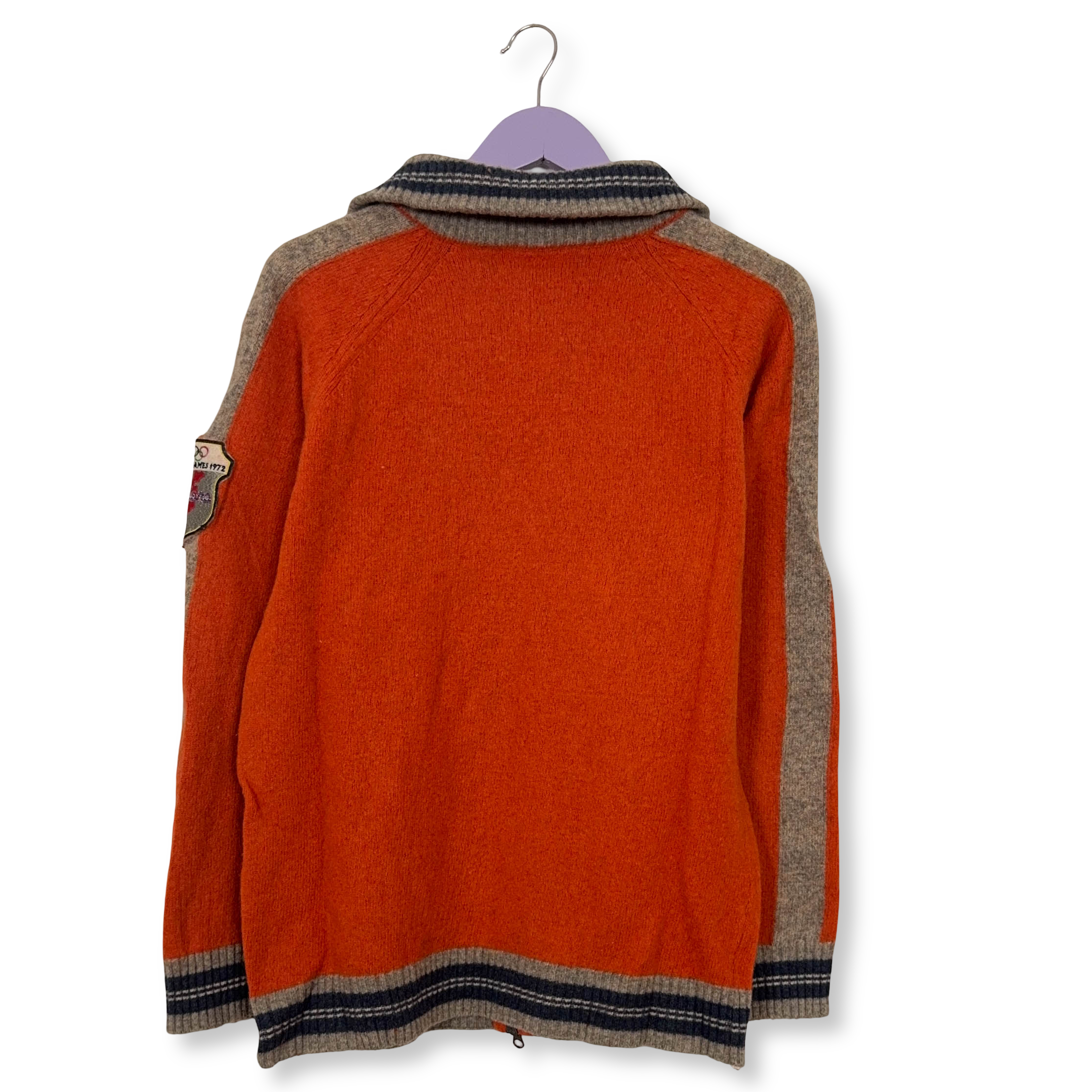 Cardigan Sapporo Olympic games 1972 Vintage arancione anni 80 90 - Taglia M/L uomo