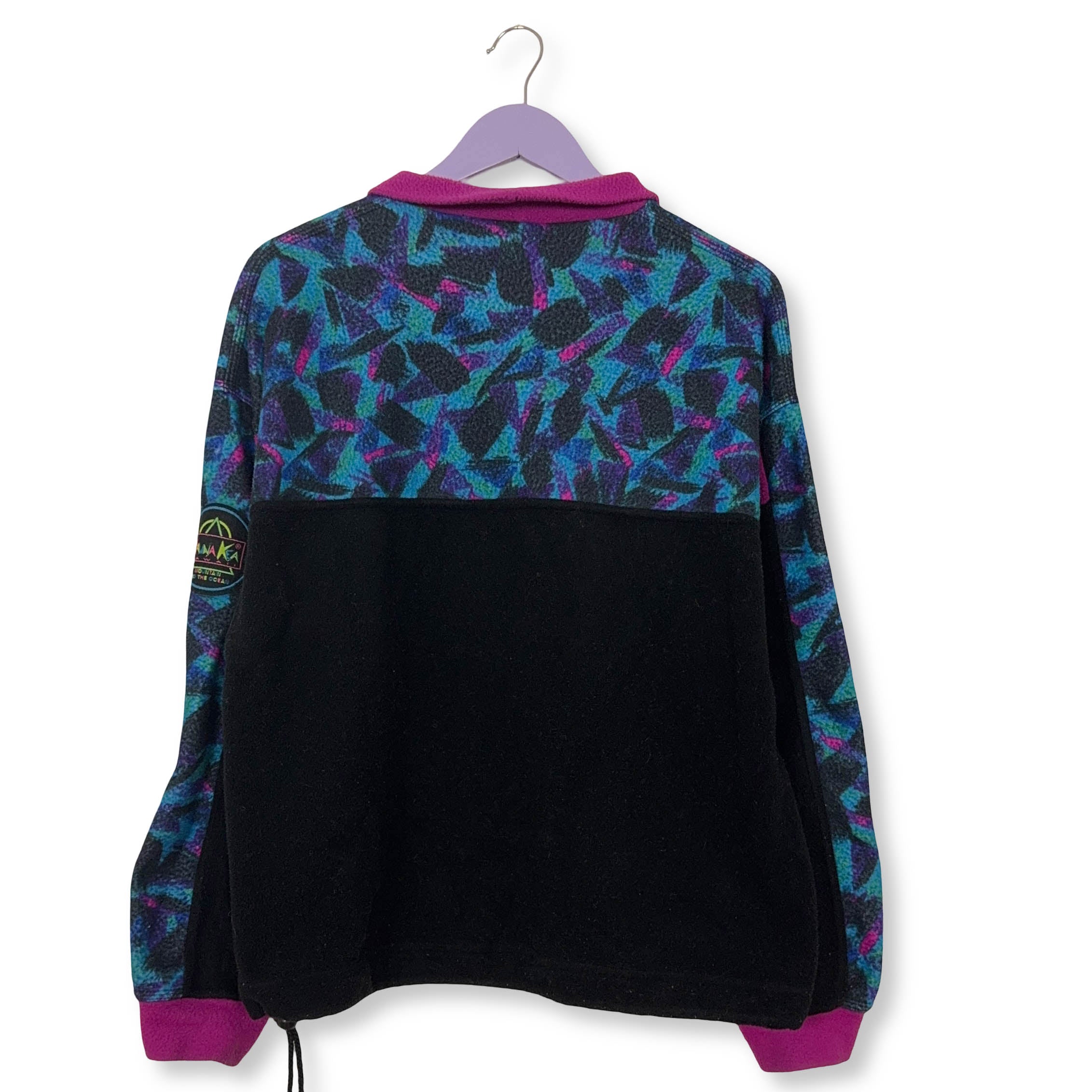 Pile Mauna Kea Vintage nero e blu astratto con ricamo anni 80 90 - Taglia M/L uomo