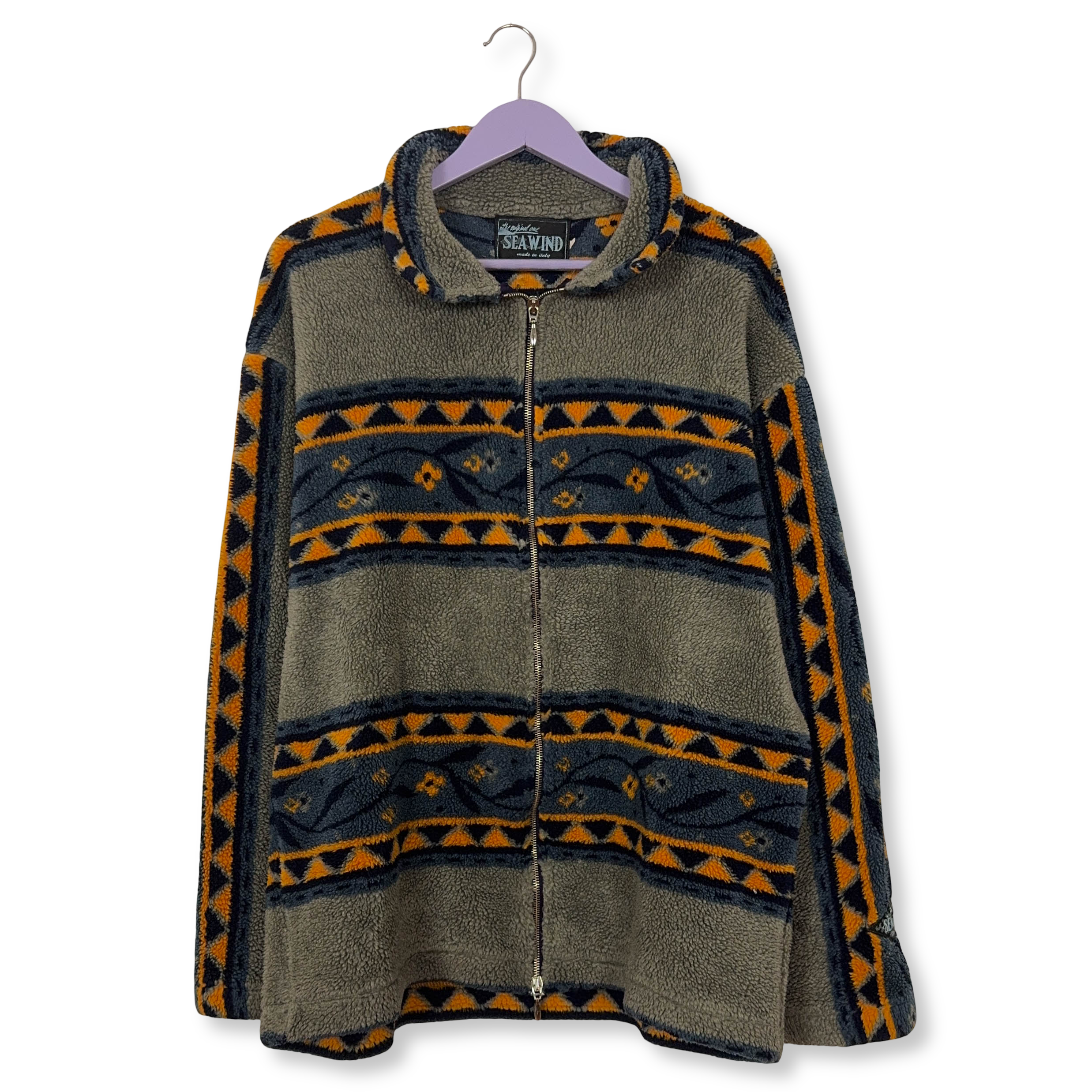 Pile Seawind Vintage grigio blu e giallo astratto anni 80 90 - Taglia L/XL uomo