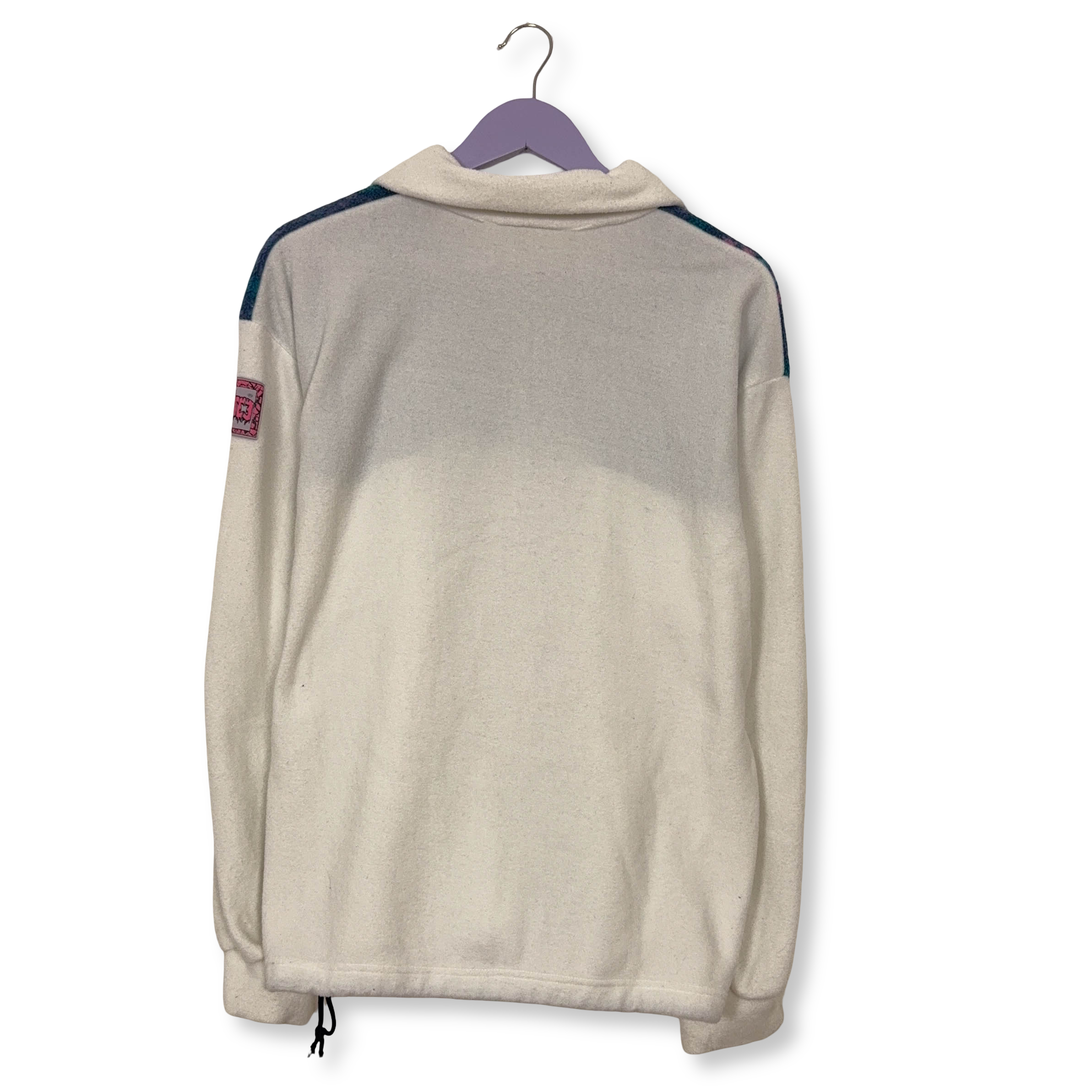 Pile Vintage bianco e blu a fantasia con patch anni 80 90 - Taglia M uomo