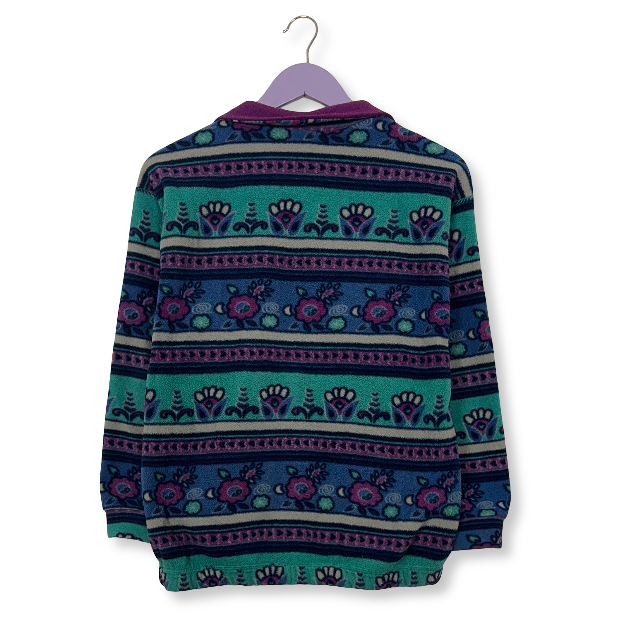 Pile Vintage viola verde e blu a fantasia astratta anni 80 90 - Taglia 42 uomo