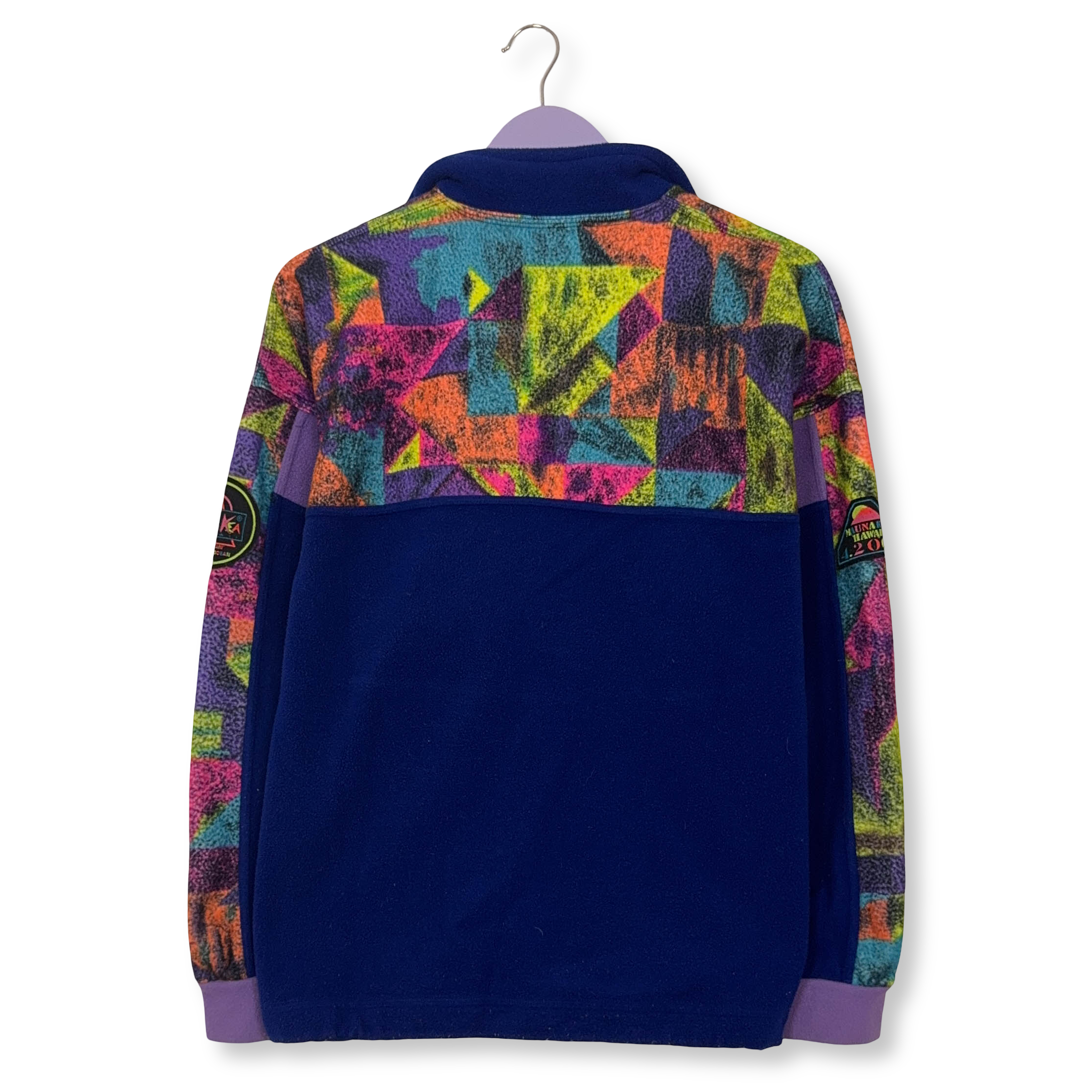 Pile Mauna Kea Vintage viola e blu astratto con ricamo anni 80 90 - Taglia M uomo