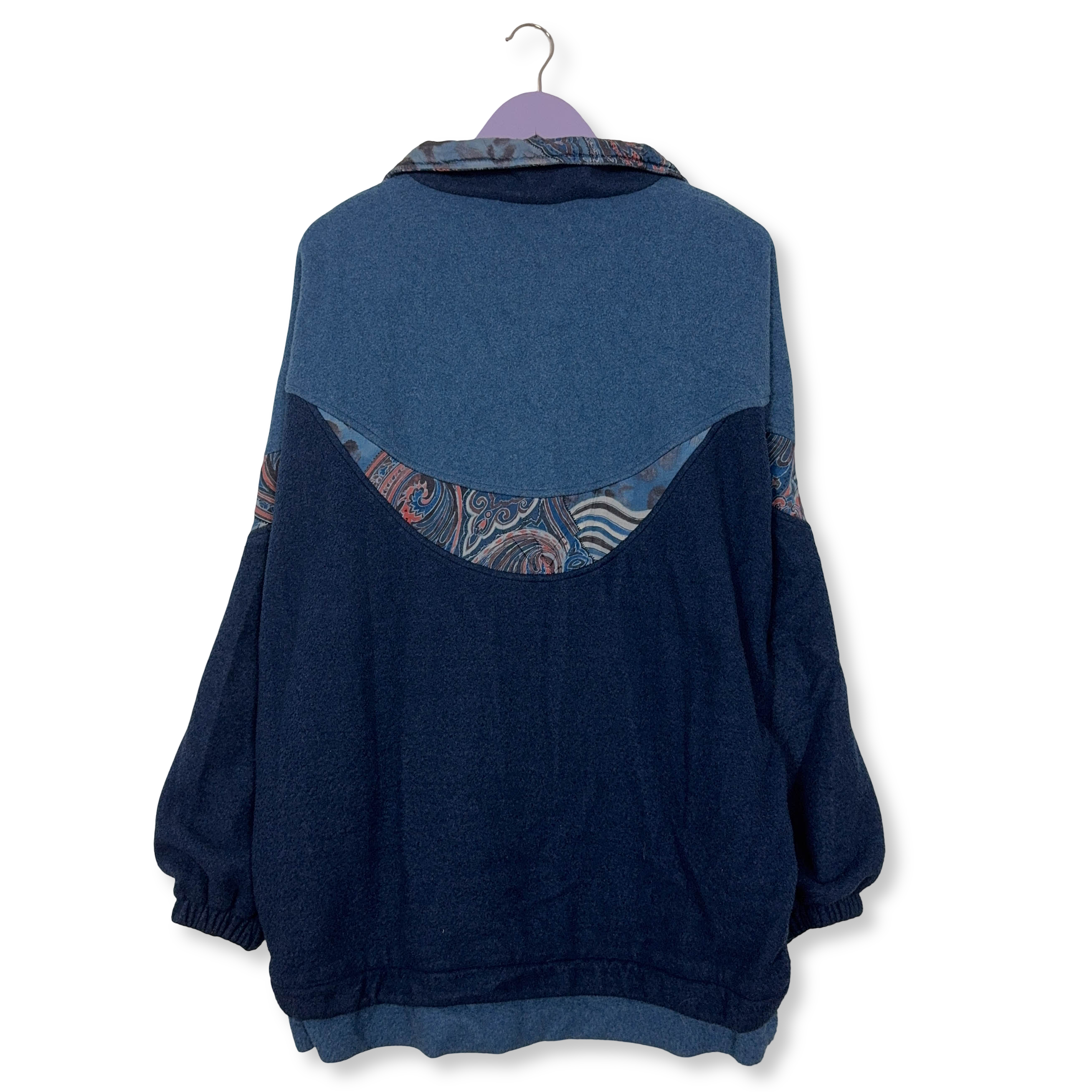 Pile Vintage blu e azzurro foderato con ricamo e zip anni 80 90 - Taglia XL uomo