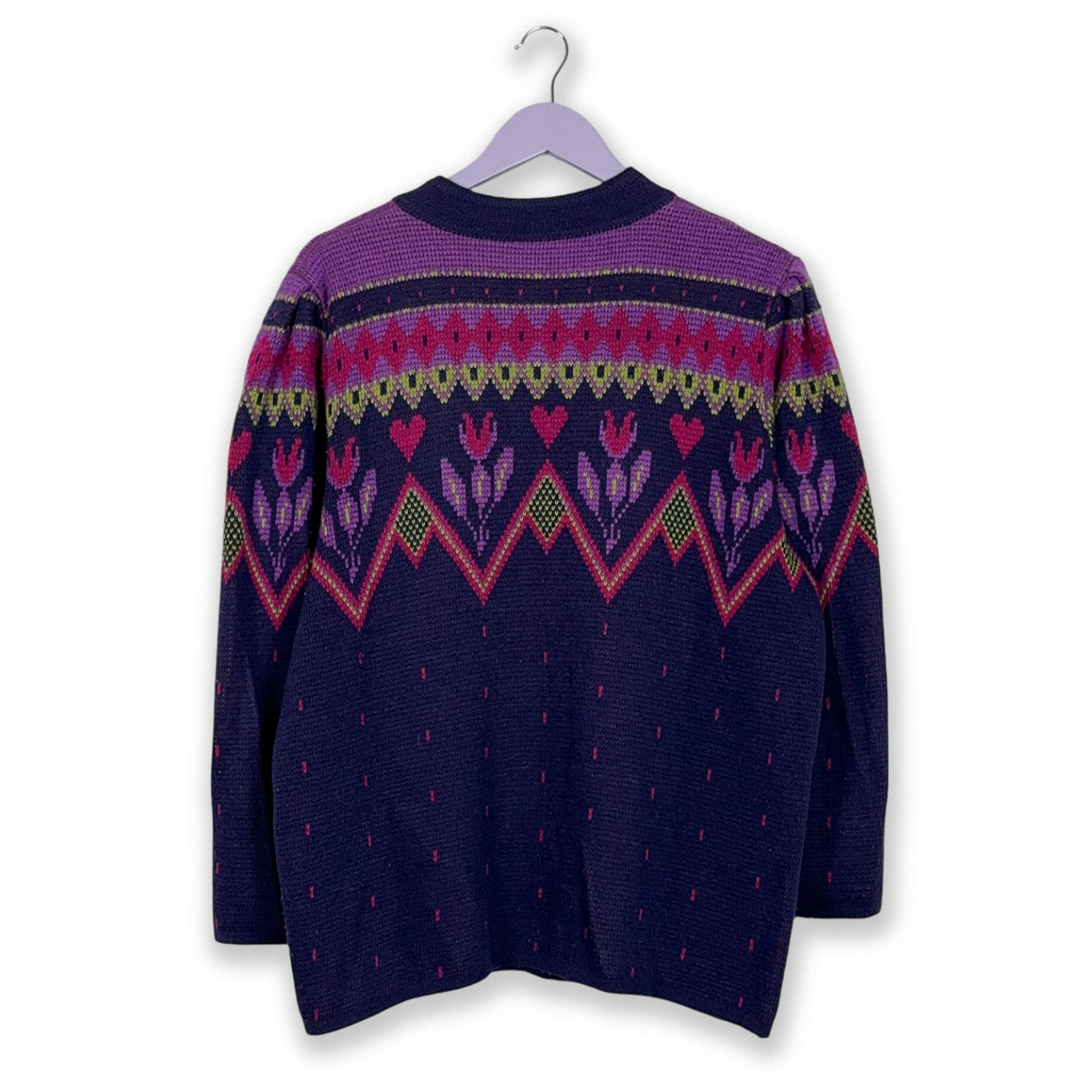 Cardigan Vintage viola e rosa a fantasia - Taglia XL donna