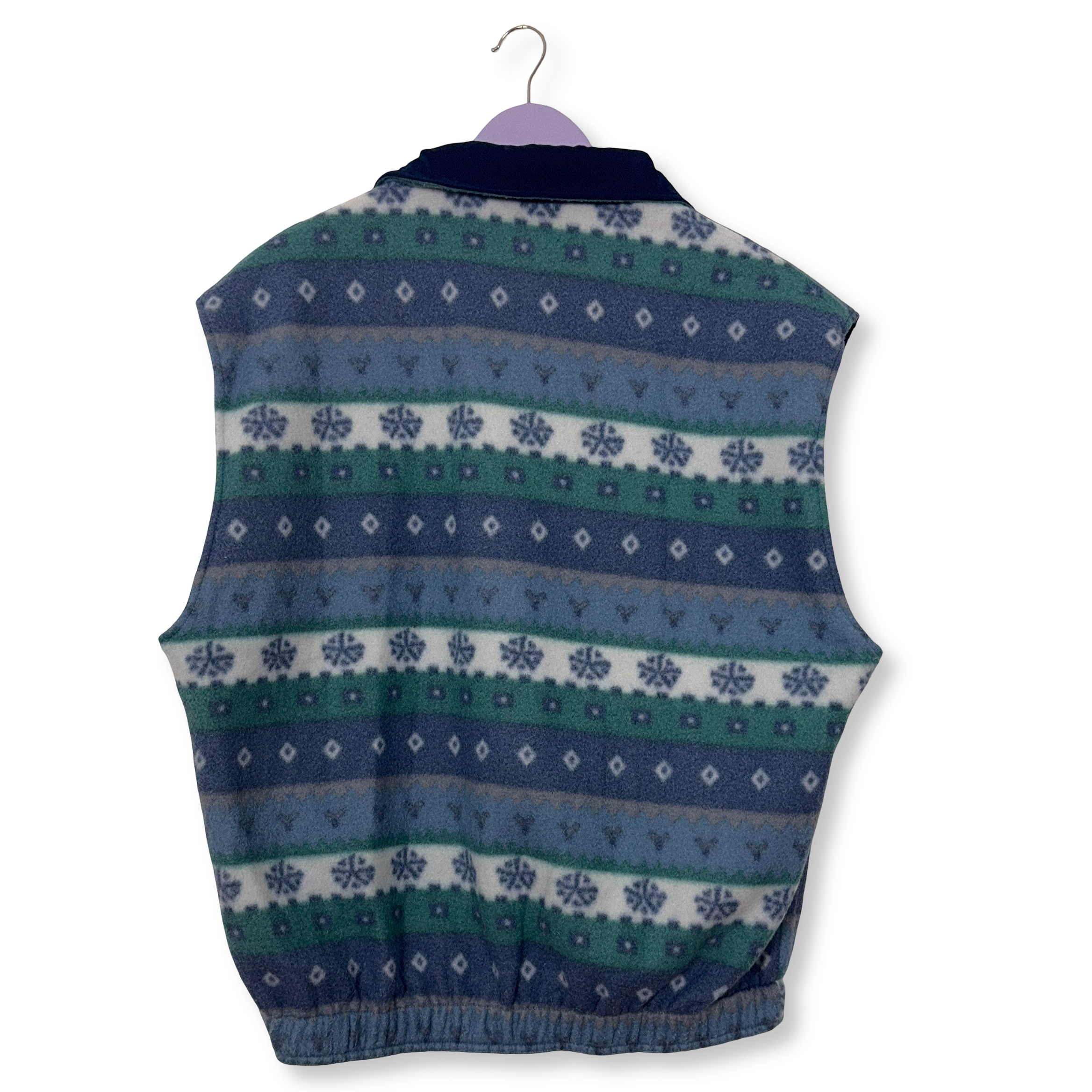 Pile Smanicato Vintage double face azzurro astratto e blu anni 80 90 - Taglia L/XL uomo