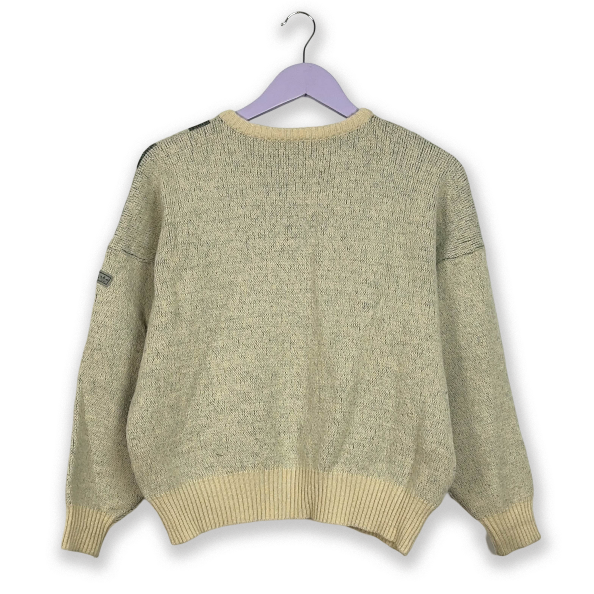 Maglione Adidas Vintage 44% lana beige e verde a girocollo - Taglia S/M donna