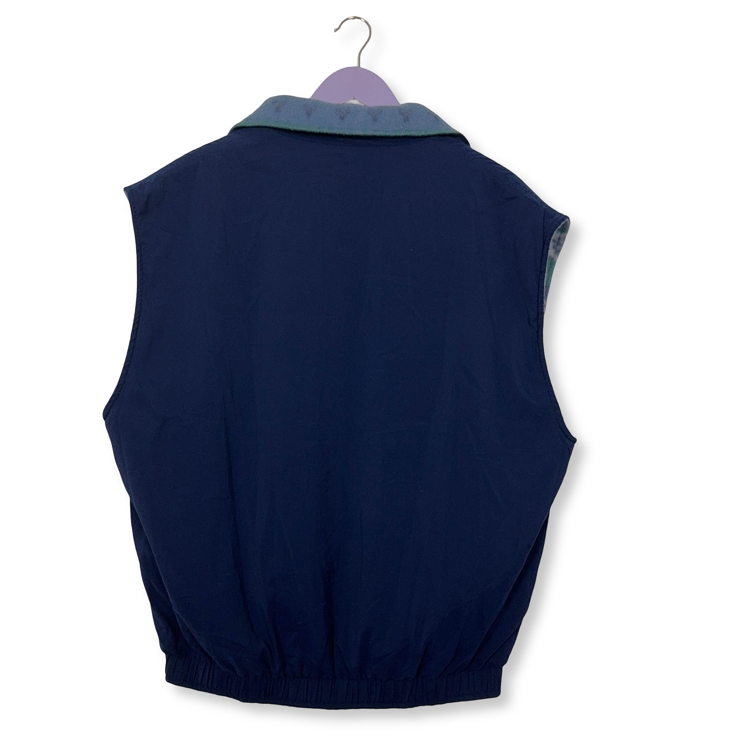 Pile Smanicato Vintage double face azzurro astratto e blu anni 80 90 - Taglia L/XL uomo