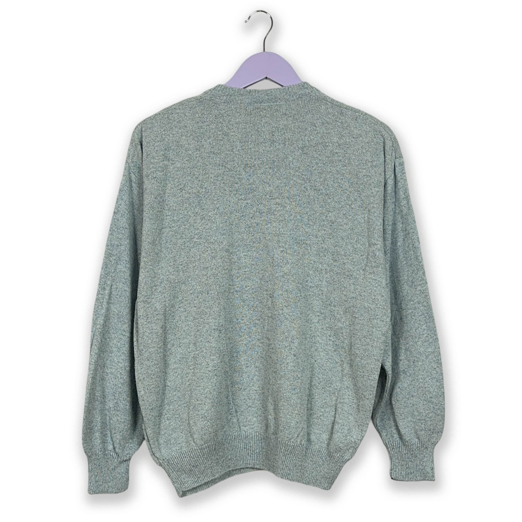 Maglione Vintage azzurro a fantasia con scollo a V in cotone - Taglia S/M uomo