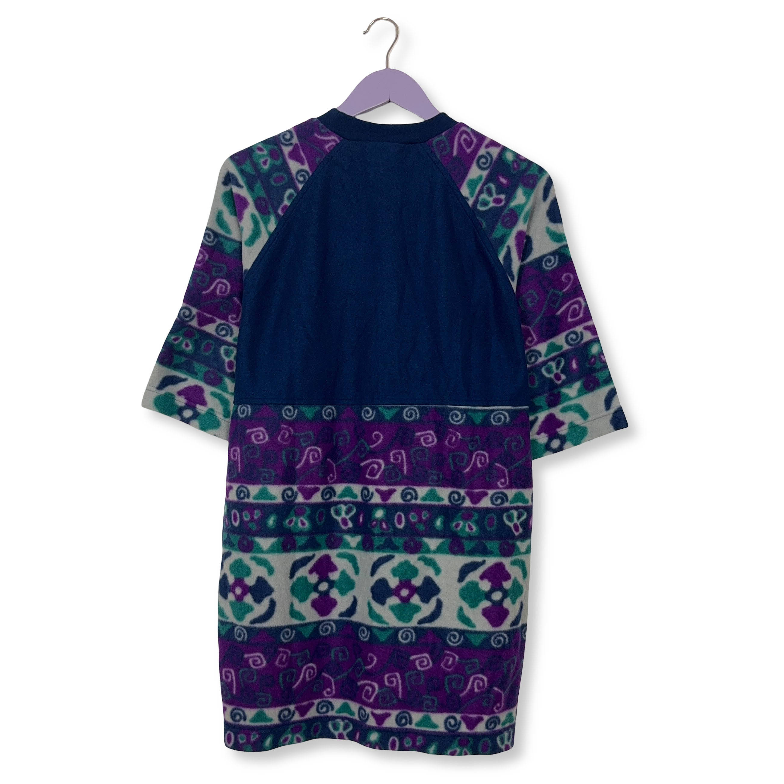 Pile mezza manica Vintage blu e viola astratto girocollo anni 80 90 - Taglia XXL uomo