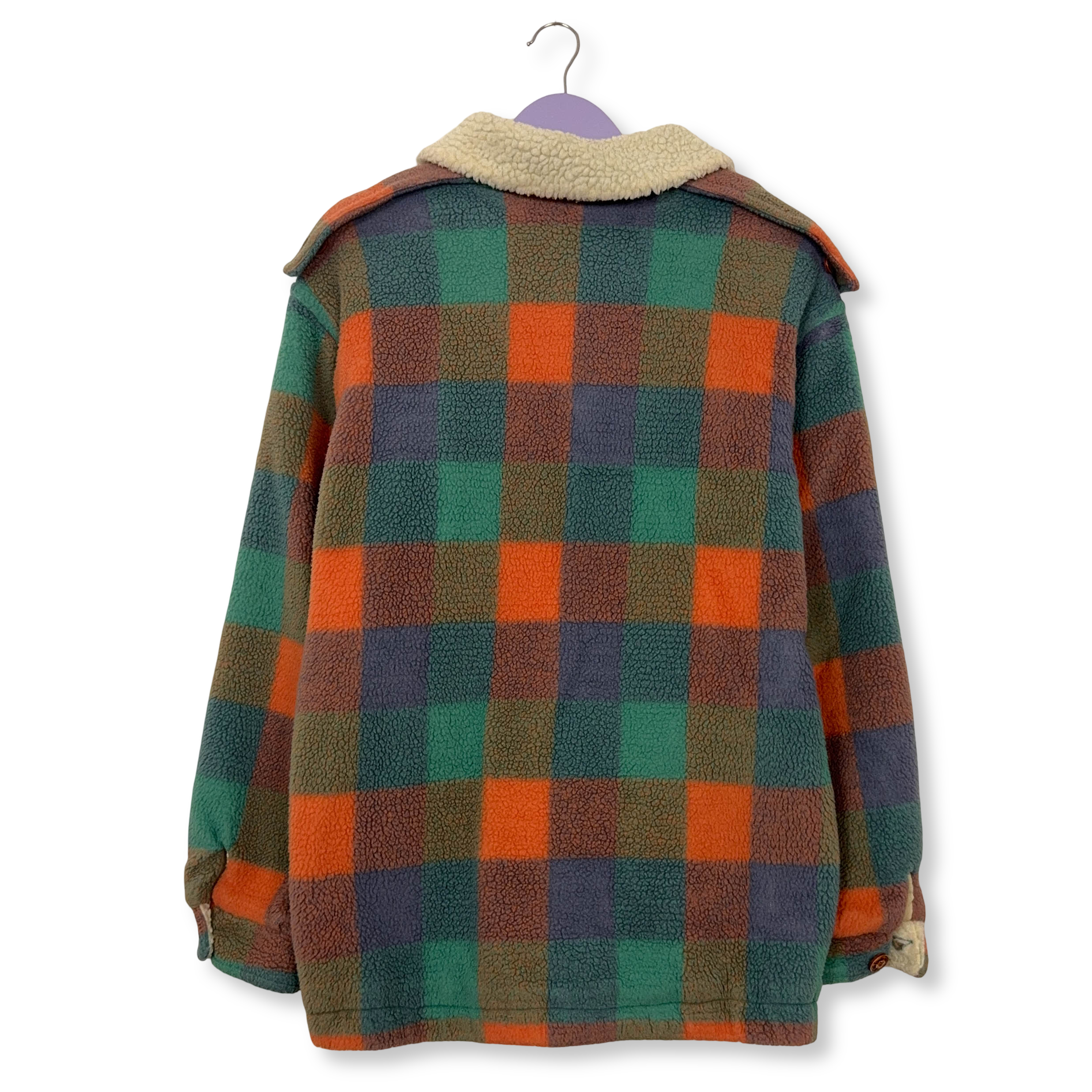 Pile Vintage foderato multicolore a quadri con bottoni anni 80 90 - Taglia L uomo