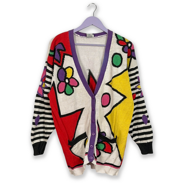 Vintage Geometric Patterned Cardigan - Men's Size M