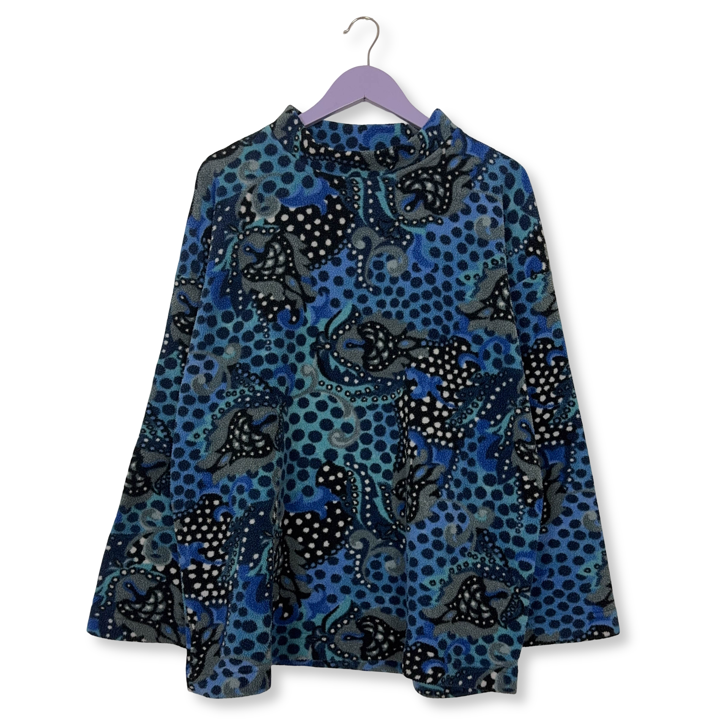 Pile Vintage blu e nero astratto a pois anni 80 90 - Taglia XL uomo