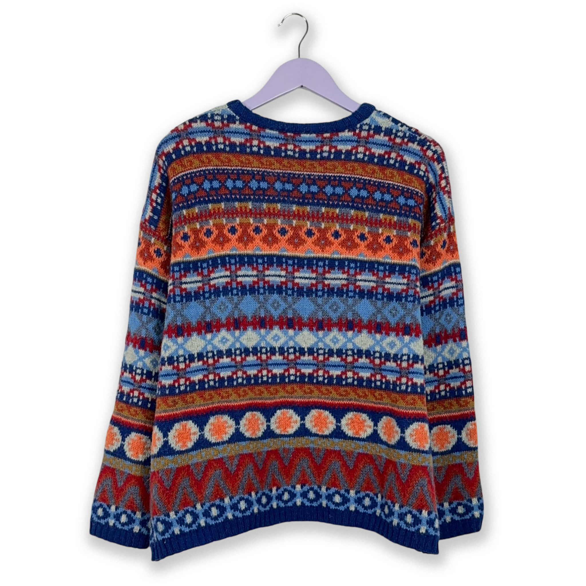 Maglione Vintage 60% lana a girocollo blu e arancione a righe - Taglia 176 uomo
