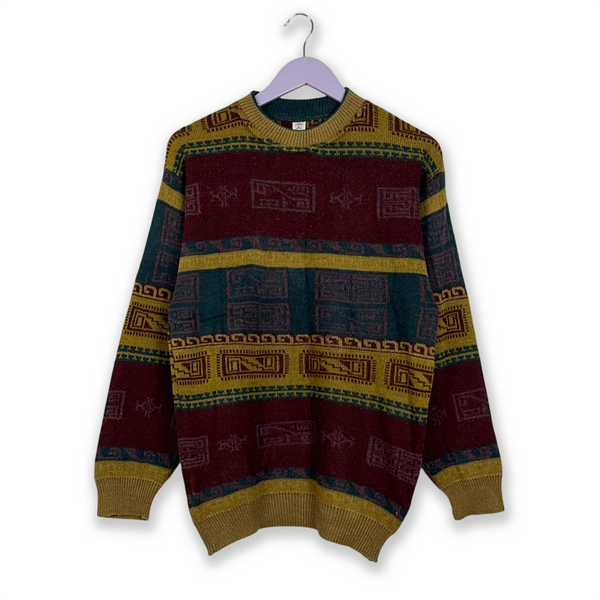 Vintage Lightweight 30% Wool Crew Neck Multicolor Sweater - Size 48 50 M Men
