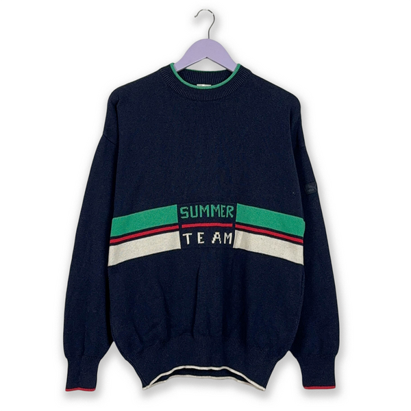 Puma Vintage Blue Crewneck Sweater with Summer Team Logo - Size 6 L Men