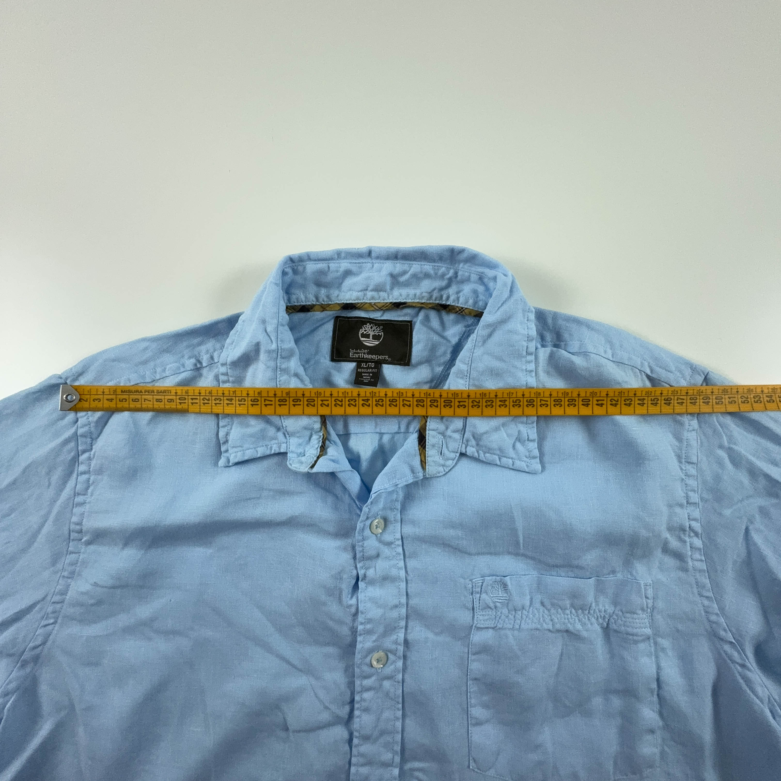 Camicia Timberland azzurra tinta unita 100% lino regular fit - Taglia XL uomo