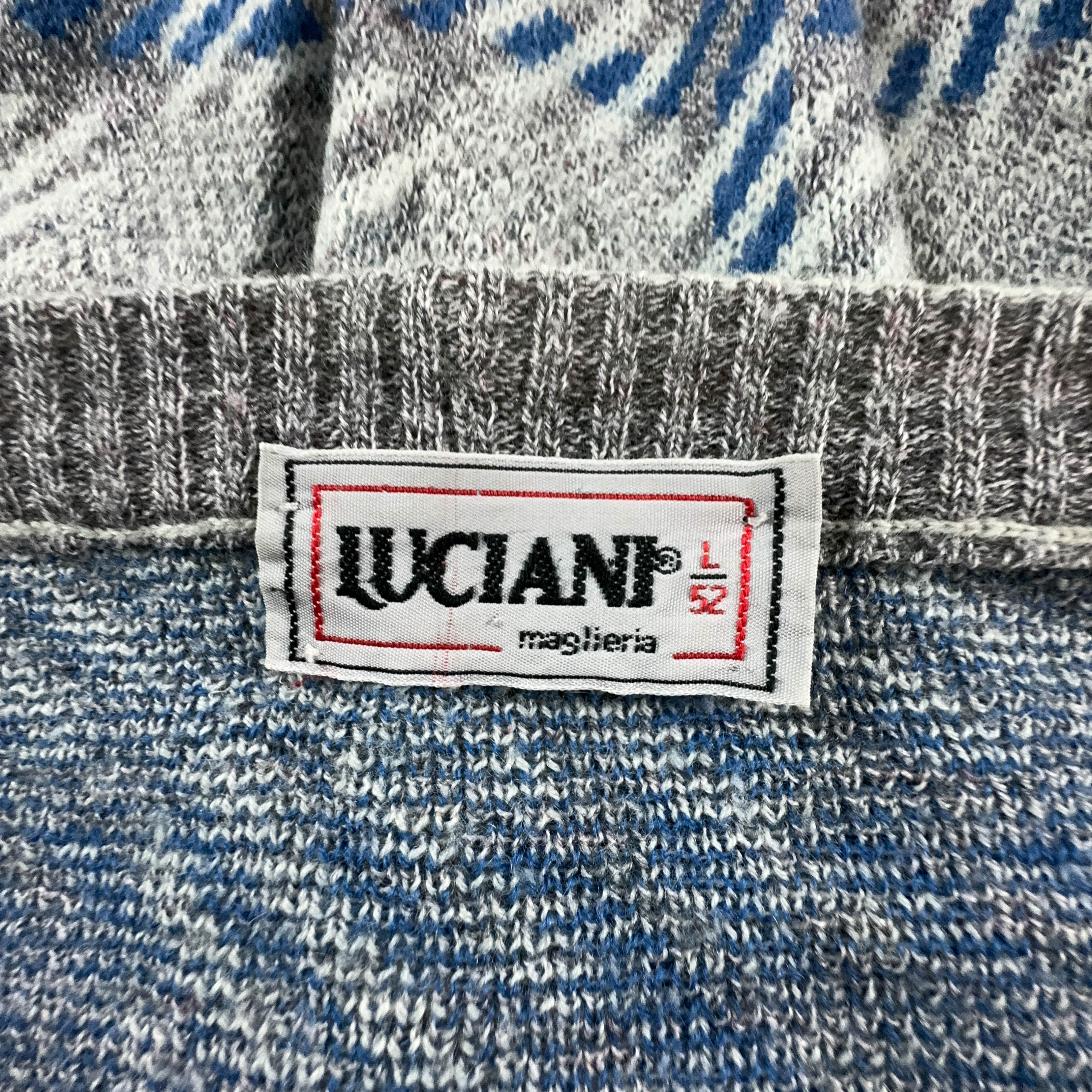 Vintage Cardigan 40% Wool Grey and Blue Check with Buttons - Size 52 L Men