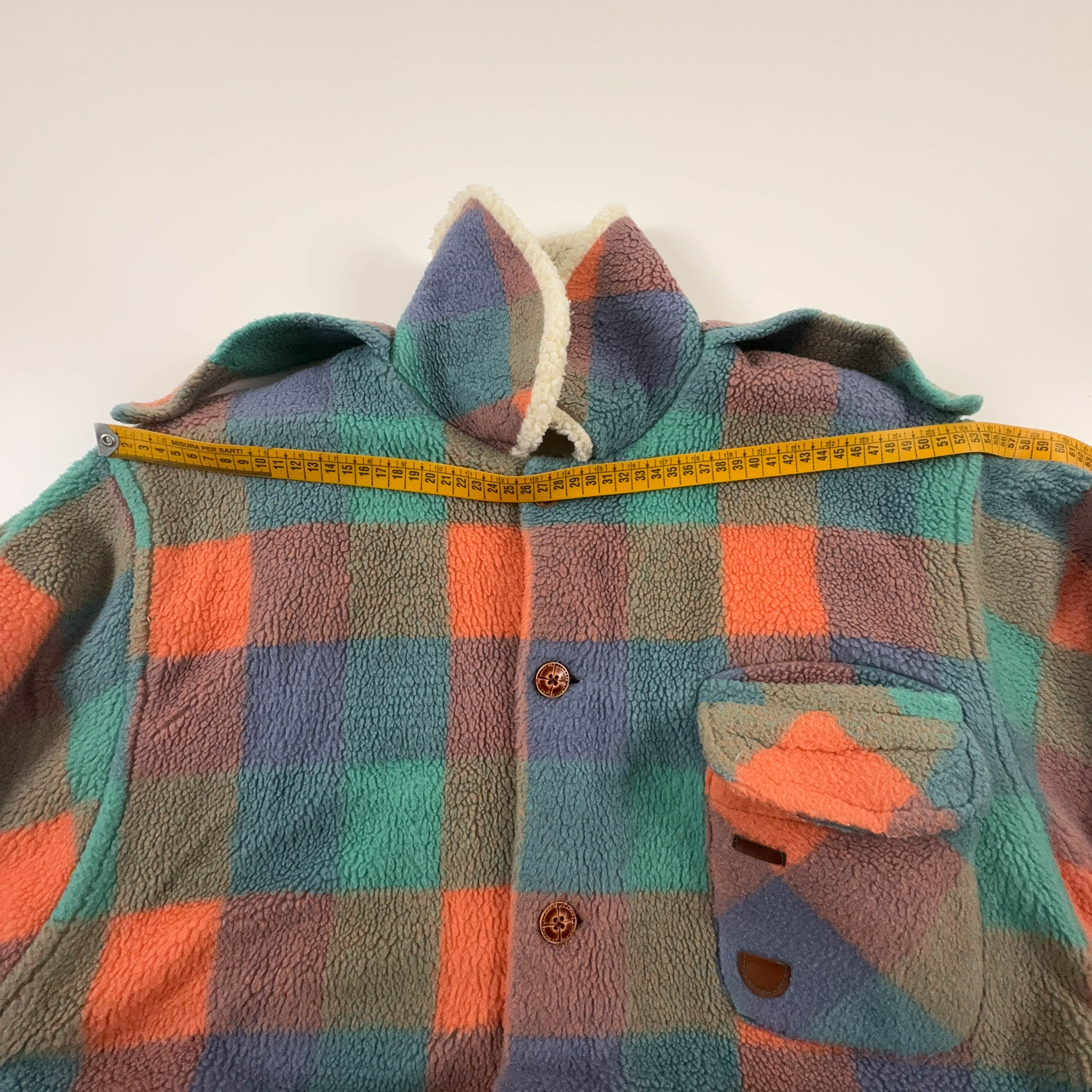 Pile Vintage foderato multicolore a quadri con bottoni anni 80 90 - Taglia L uomo