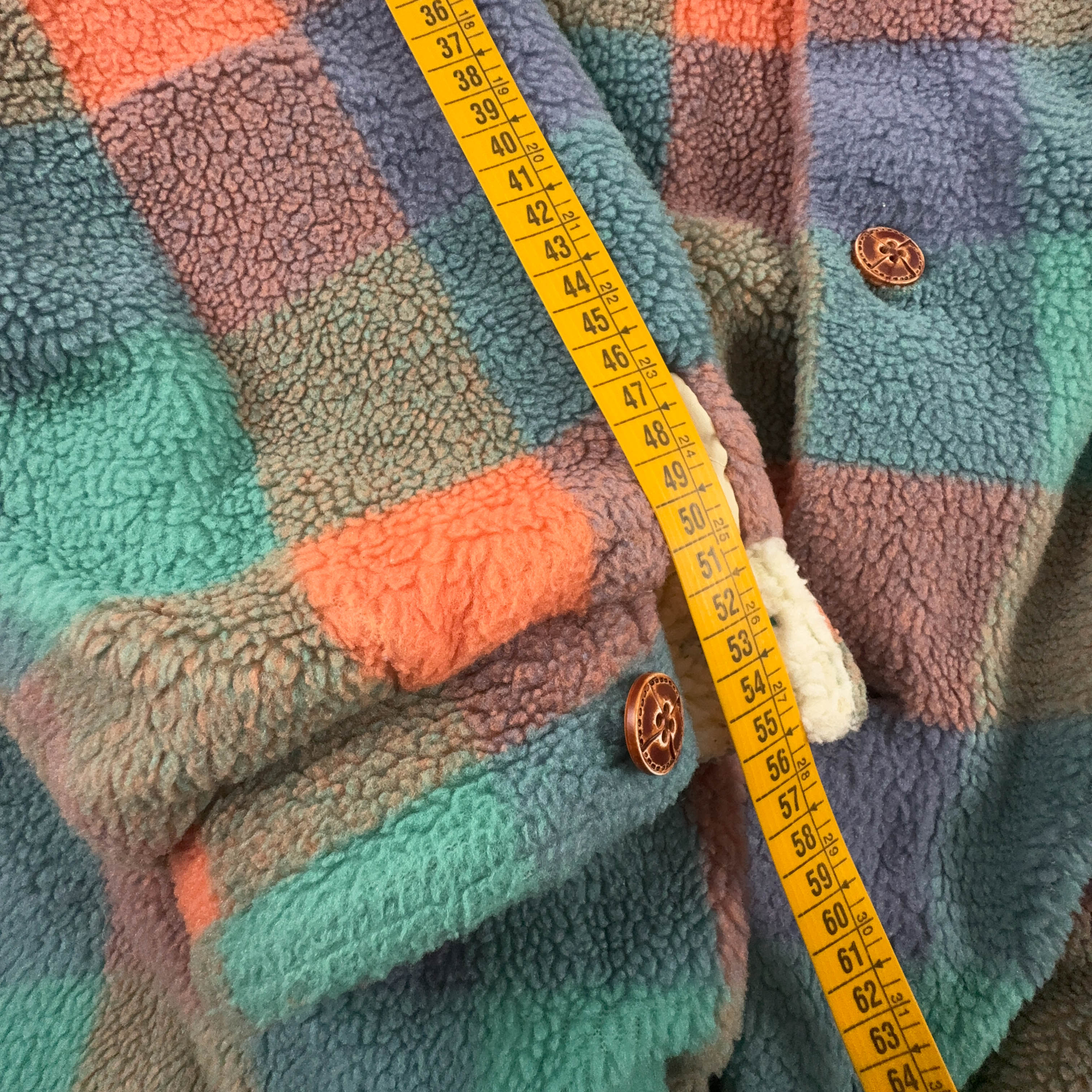 Pile Vintage foderato multicolore a quadri con bottoni anni 80 90 - Taglia L uomo