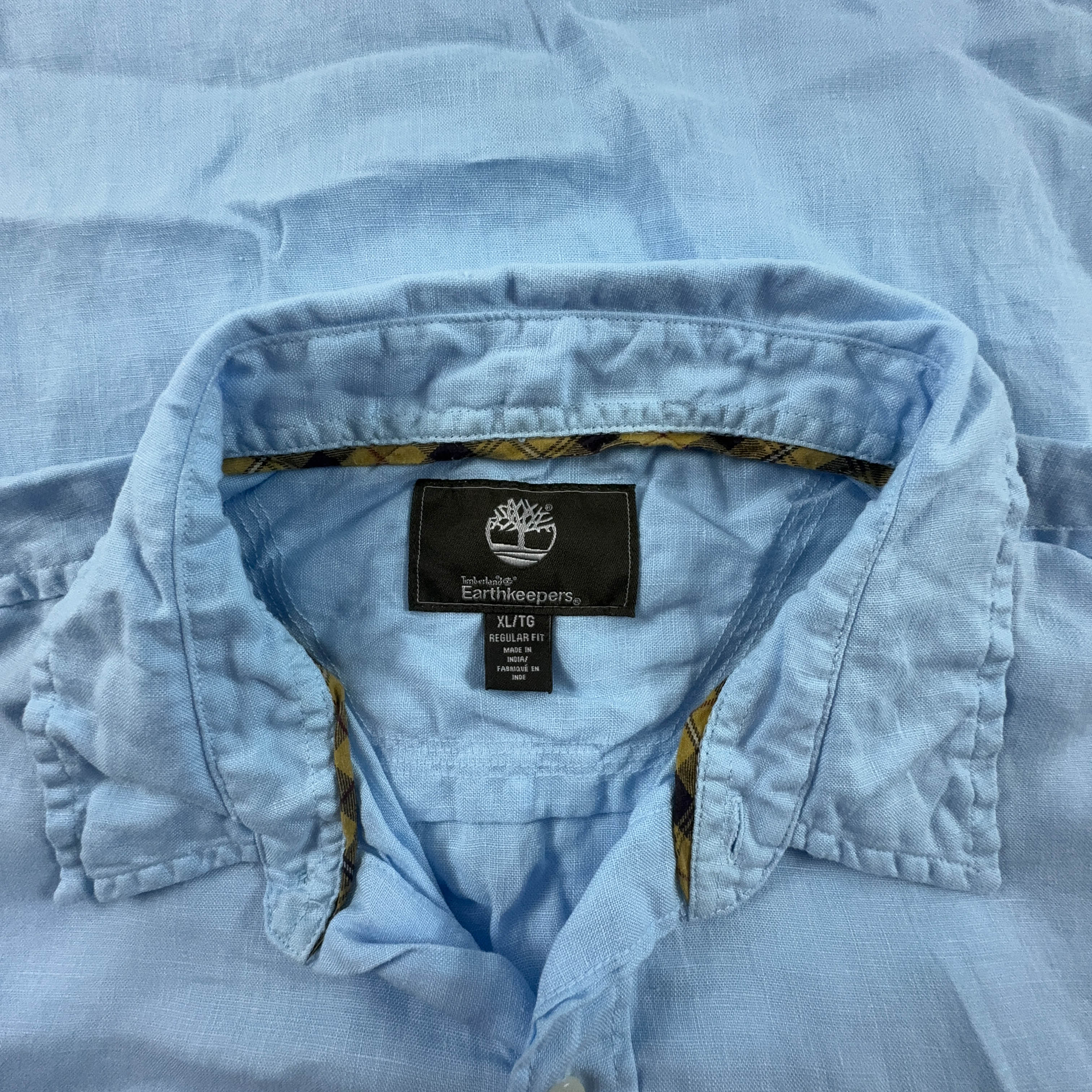 Camicia Timberland azzurra tinta unita 100% lino regular fit - Taglia XL uomo