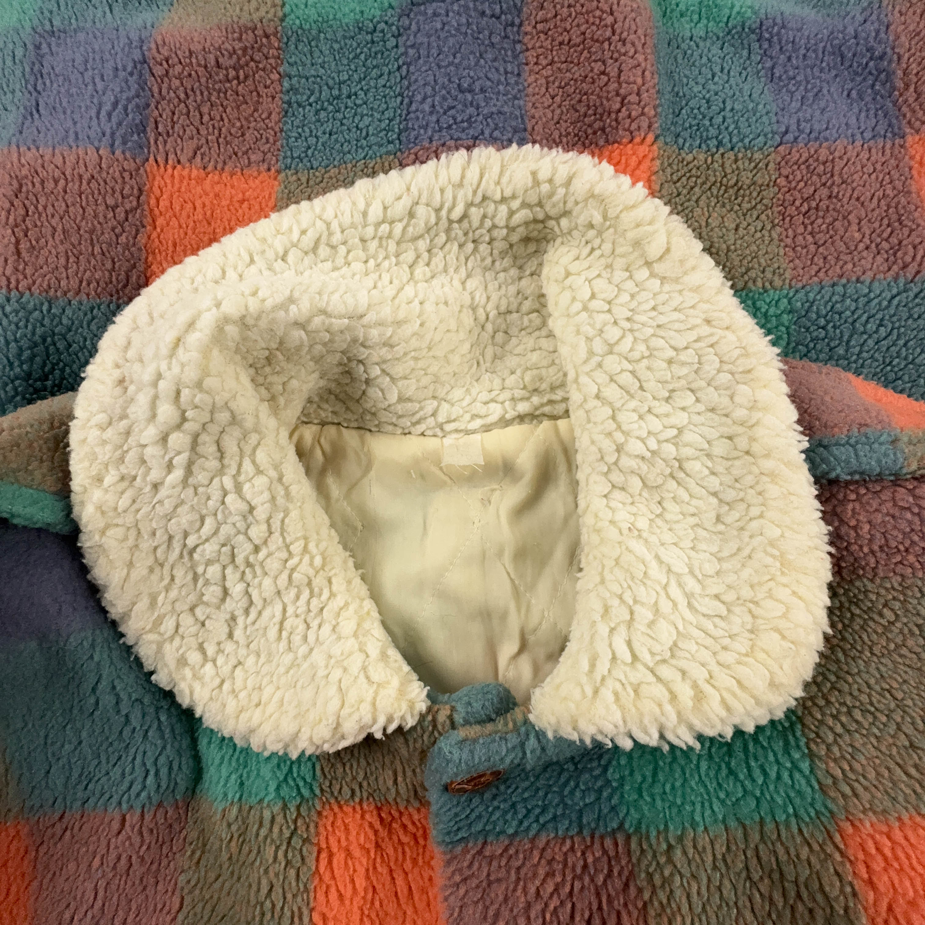 Pile Vintage foderato multicolore a quadri con bottoni anni 80 90 - Taglia L uomo