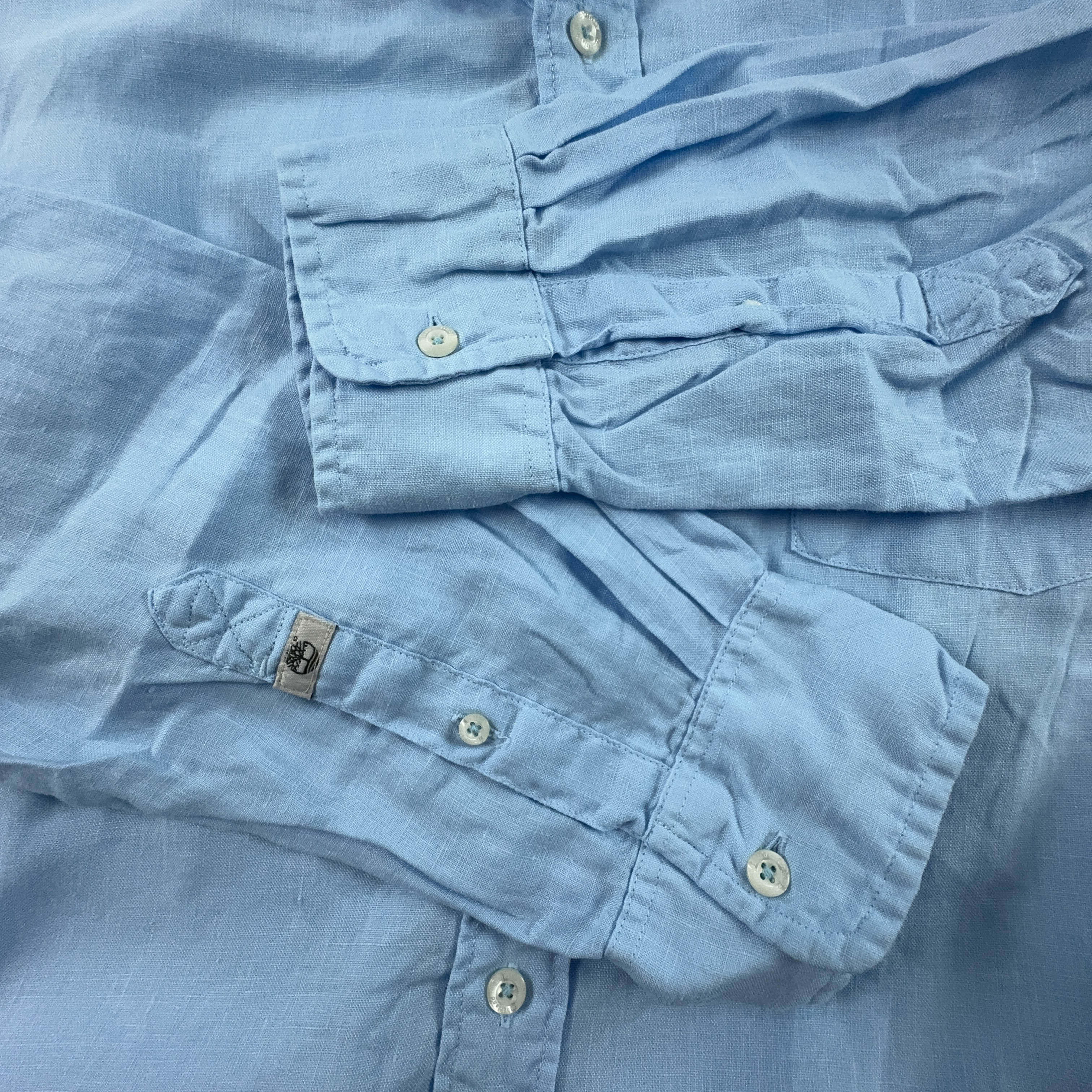 Camicia Timberland azzurra tinta unita 100% lino regular fit - Taglia XL uomo