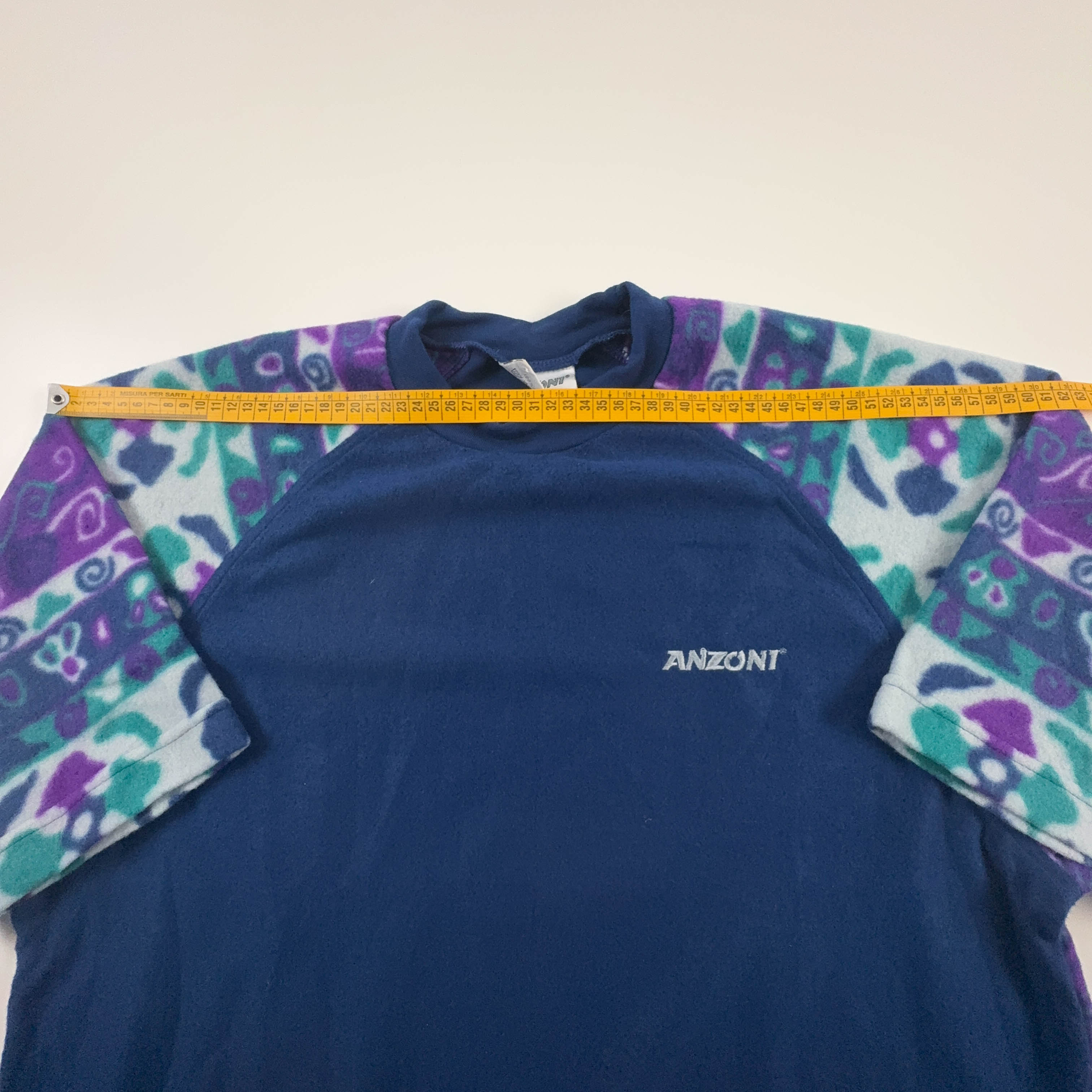 Pile mezza manica Vintage blu e viola astratto girocollo anni 80 90 - Taglia XXL uomo