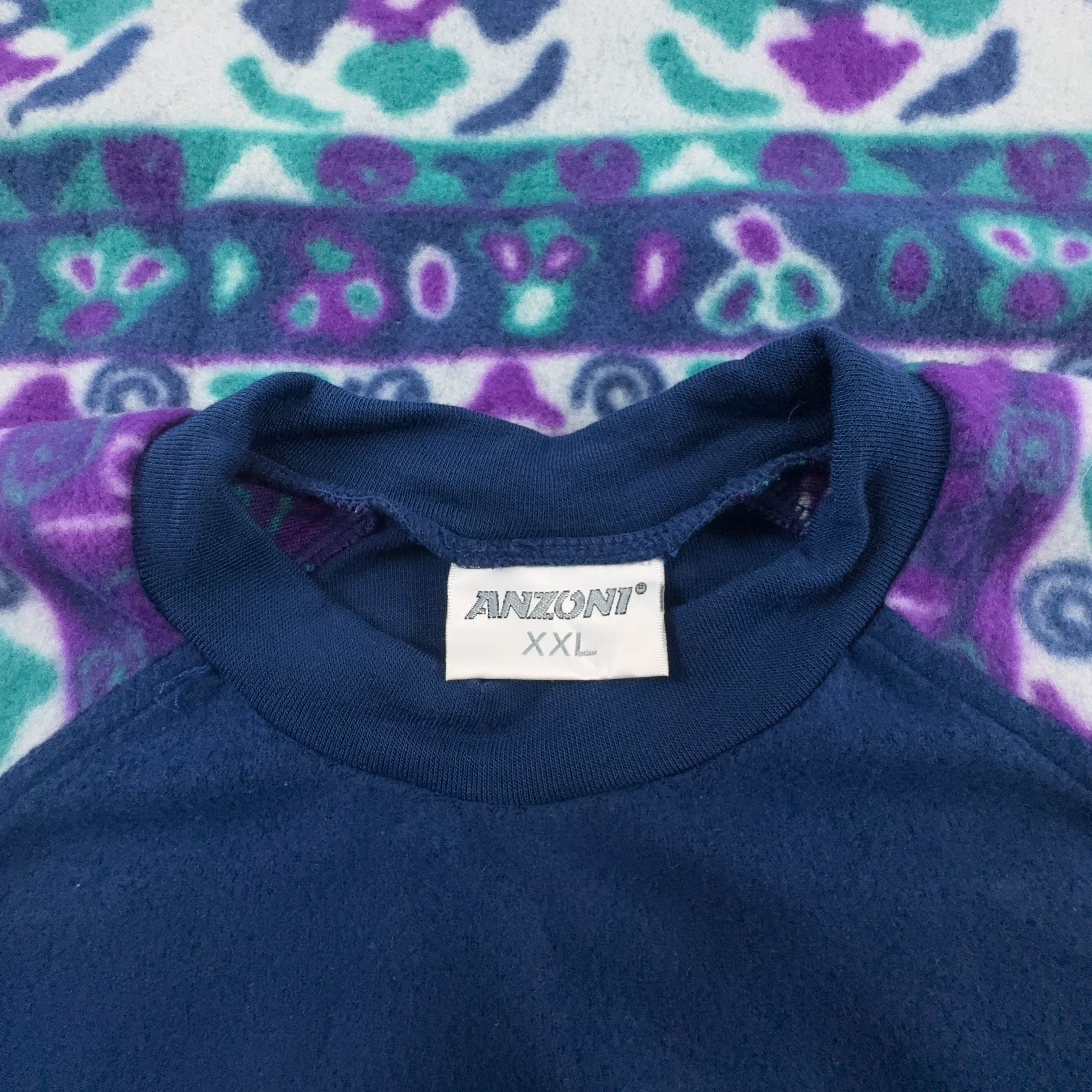Pile mezza manica Vintage blu e viola astratto girocollo anni 80 90 - Taglia XXL uomo