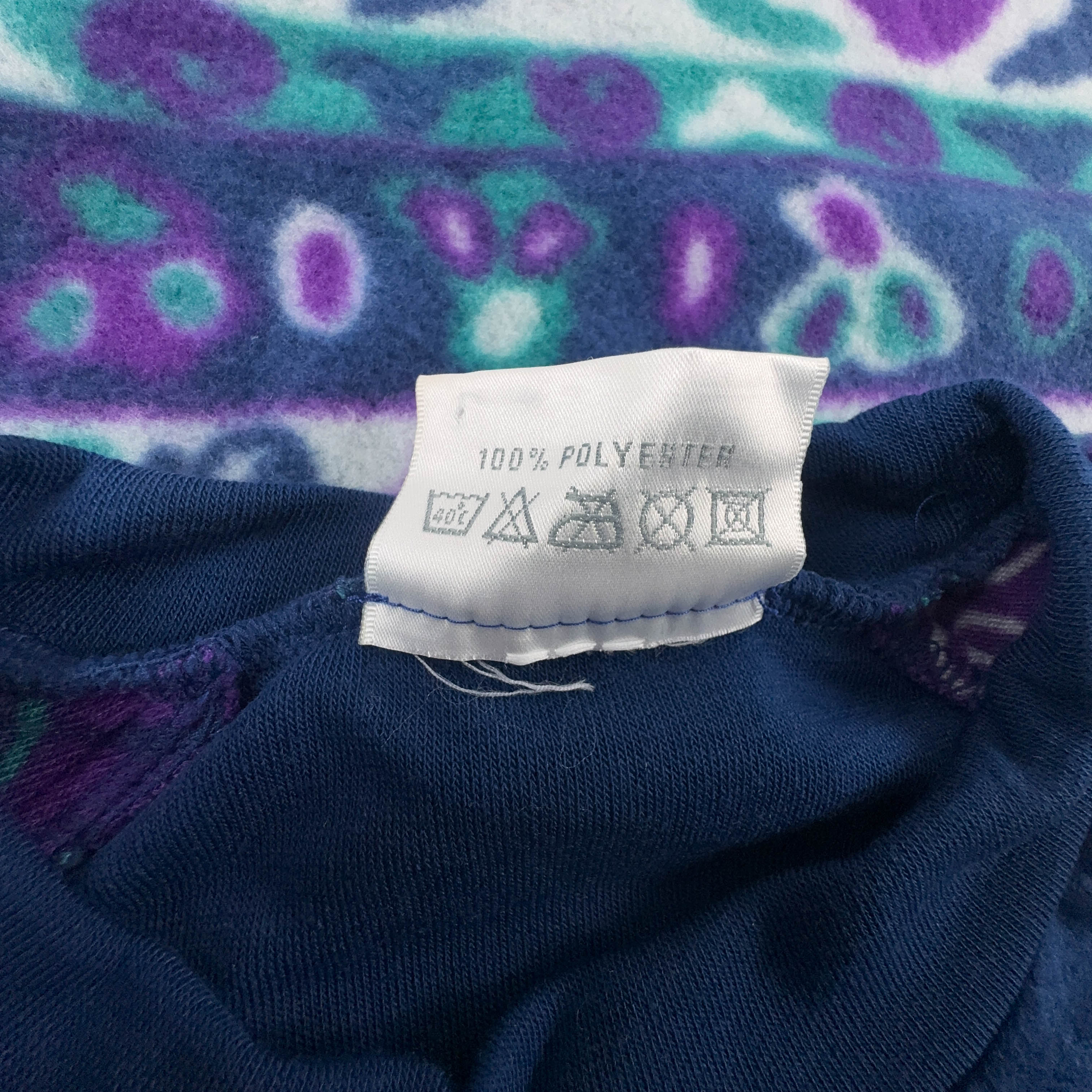 Pile mezza manica Vintage blu e viola astratto girocollo anni 80 90 - Taglia XXL uomo