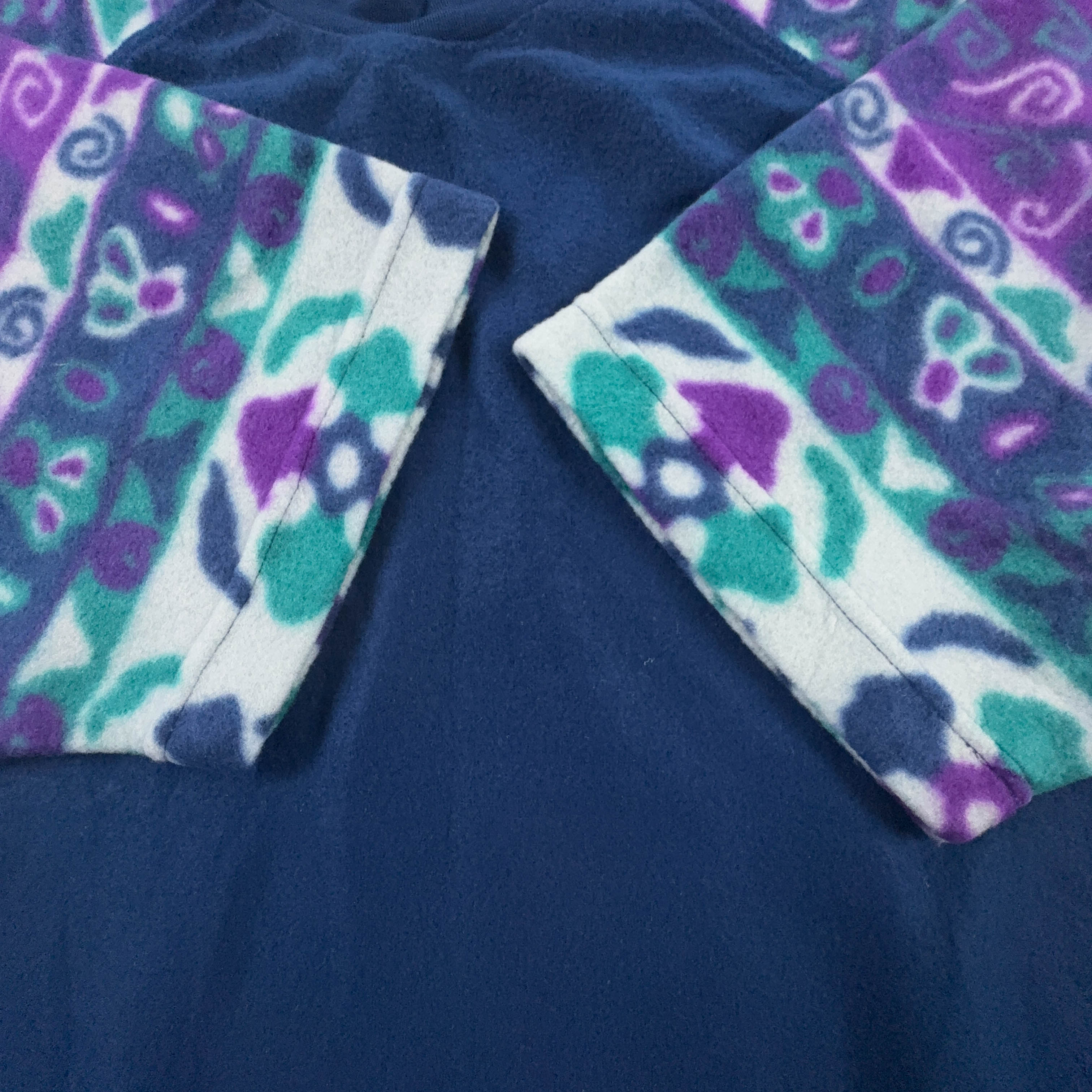 Pile mezza manica Vintage blu e viola astratto girocollo anni 80 90 - Taglia XXL uomo