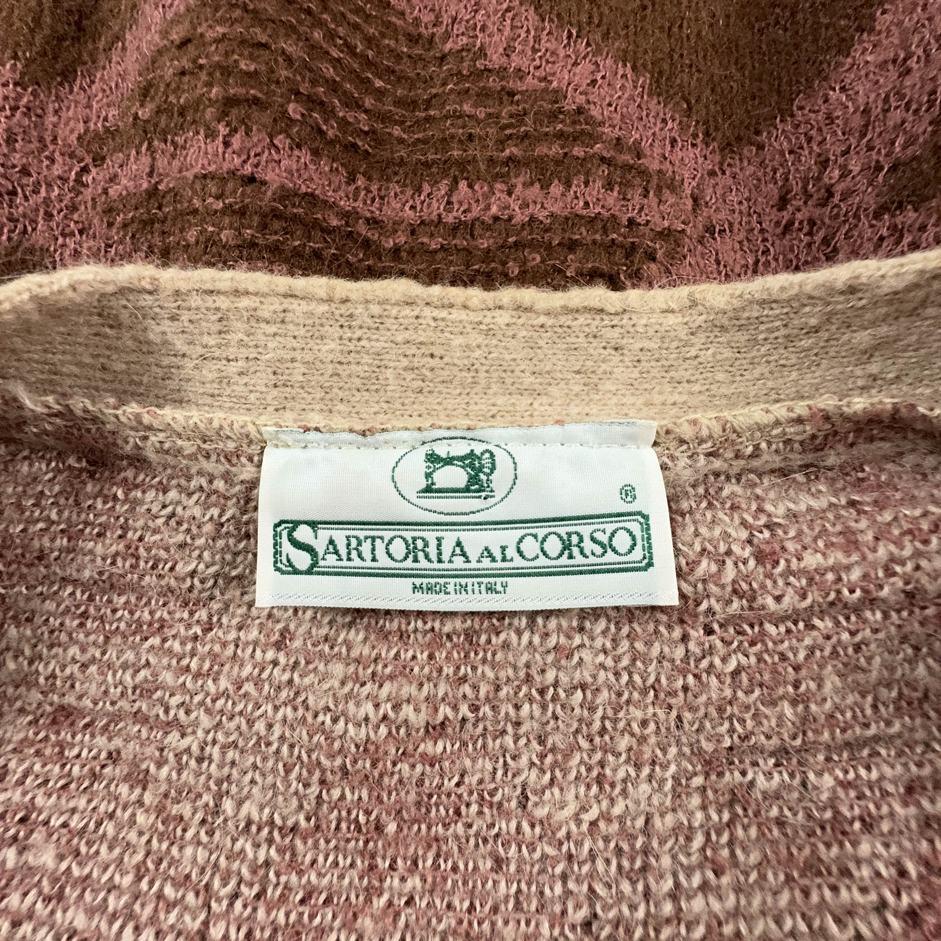 Vintage Cardigan 28% Wool Brown and Beige Geometric Pattern - Size 54 Men