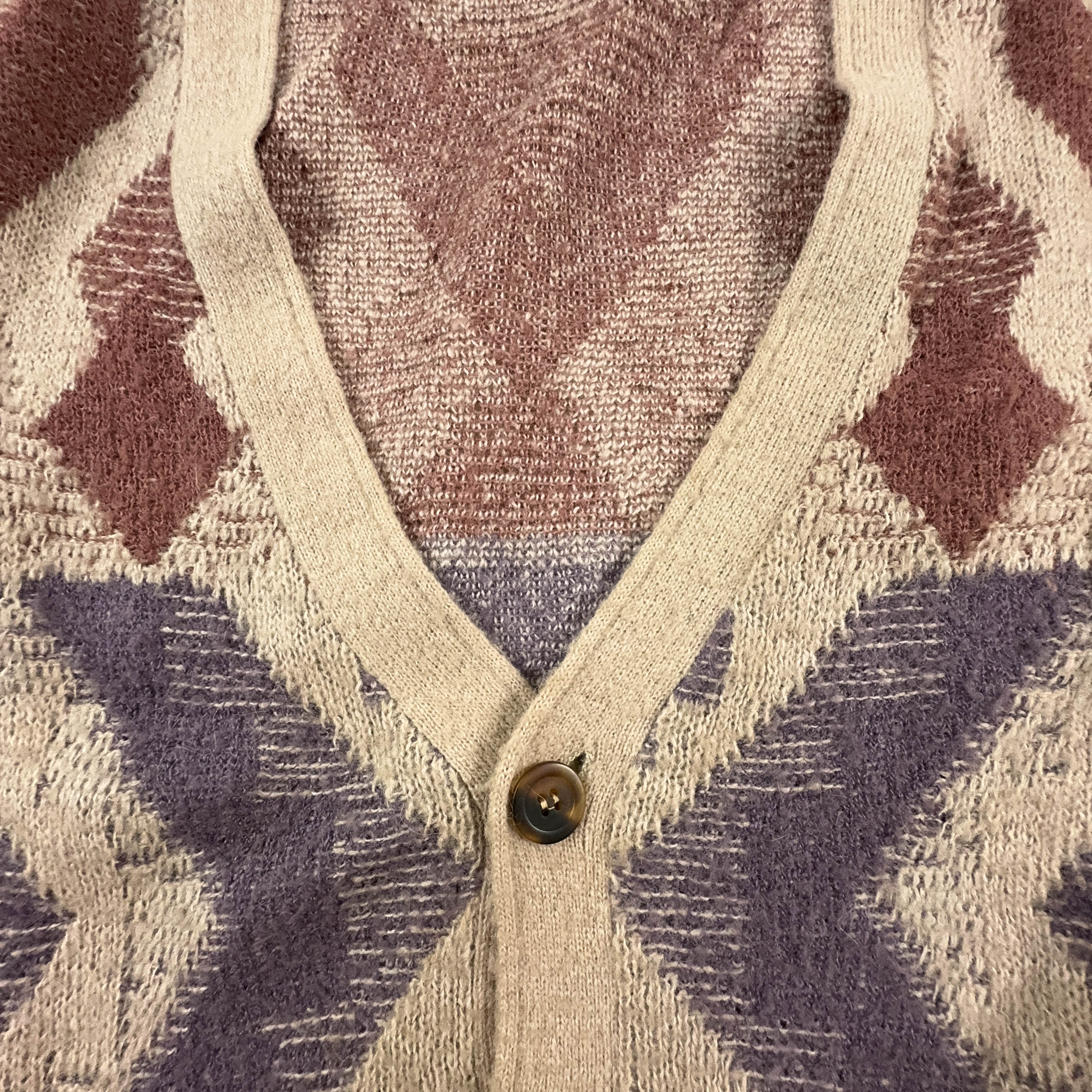 Vintage Cardigan 28% Wool Brown and Beige Geometric Pattern - Size 54 Men