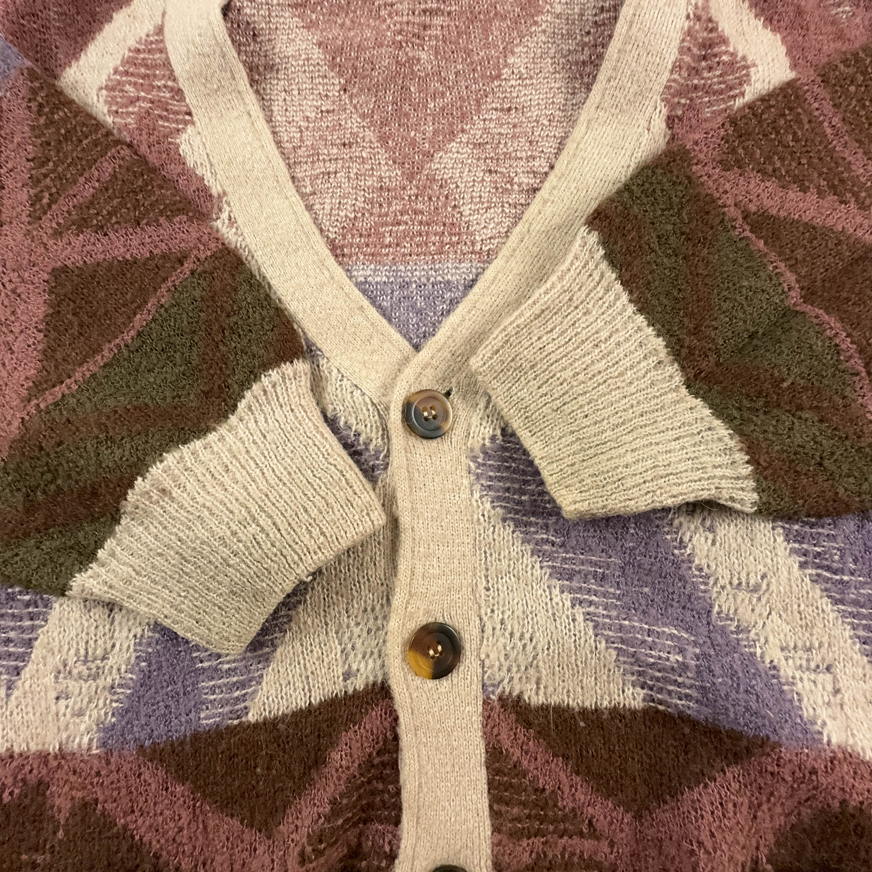 Vintage Cardigan 28% Wool Brown and Beige Geometric Pattern - Size 54 Men