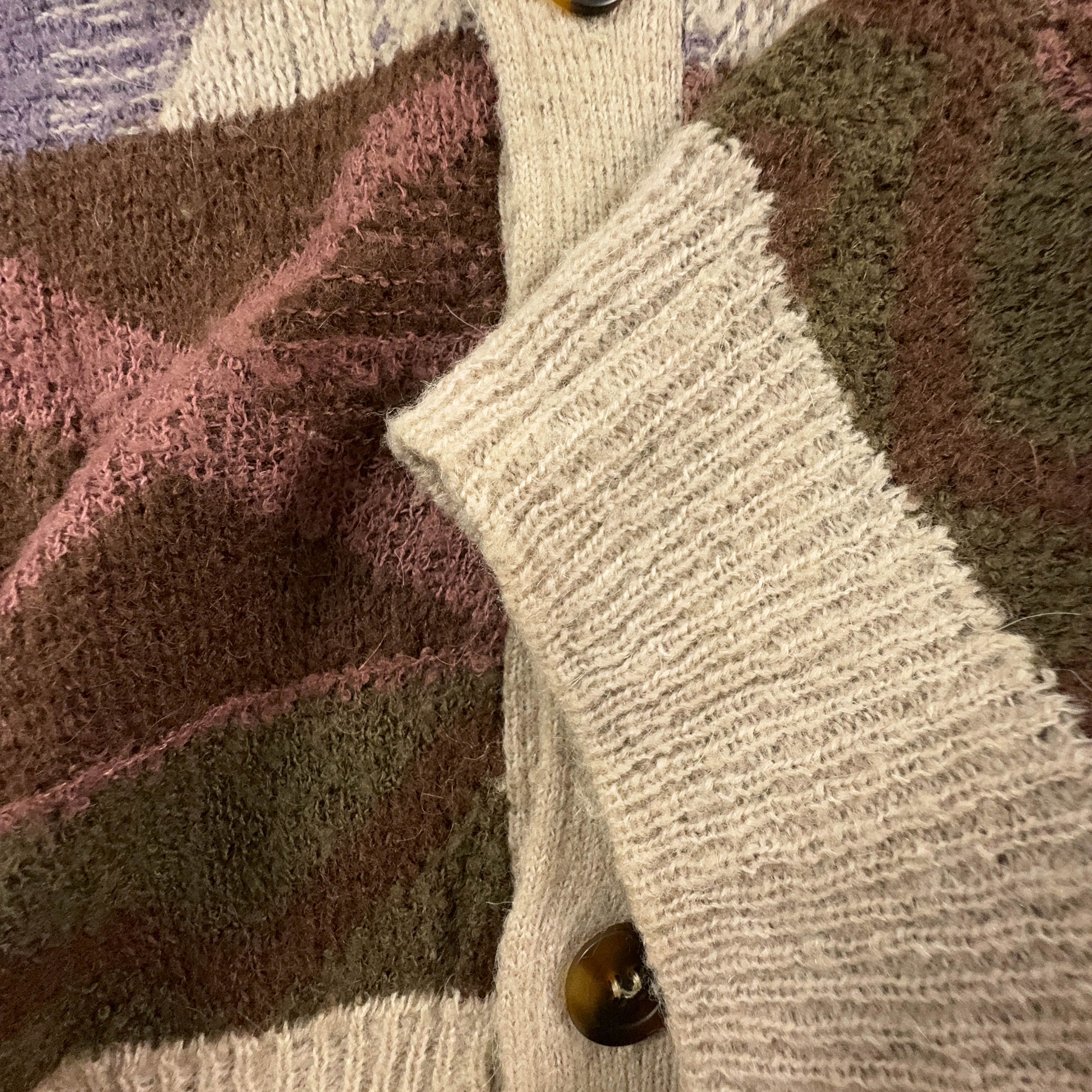 Vintage Cardigan 28% Wool Brown and Beige Geometric Pattern - Size 54 Men