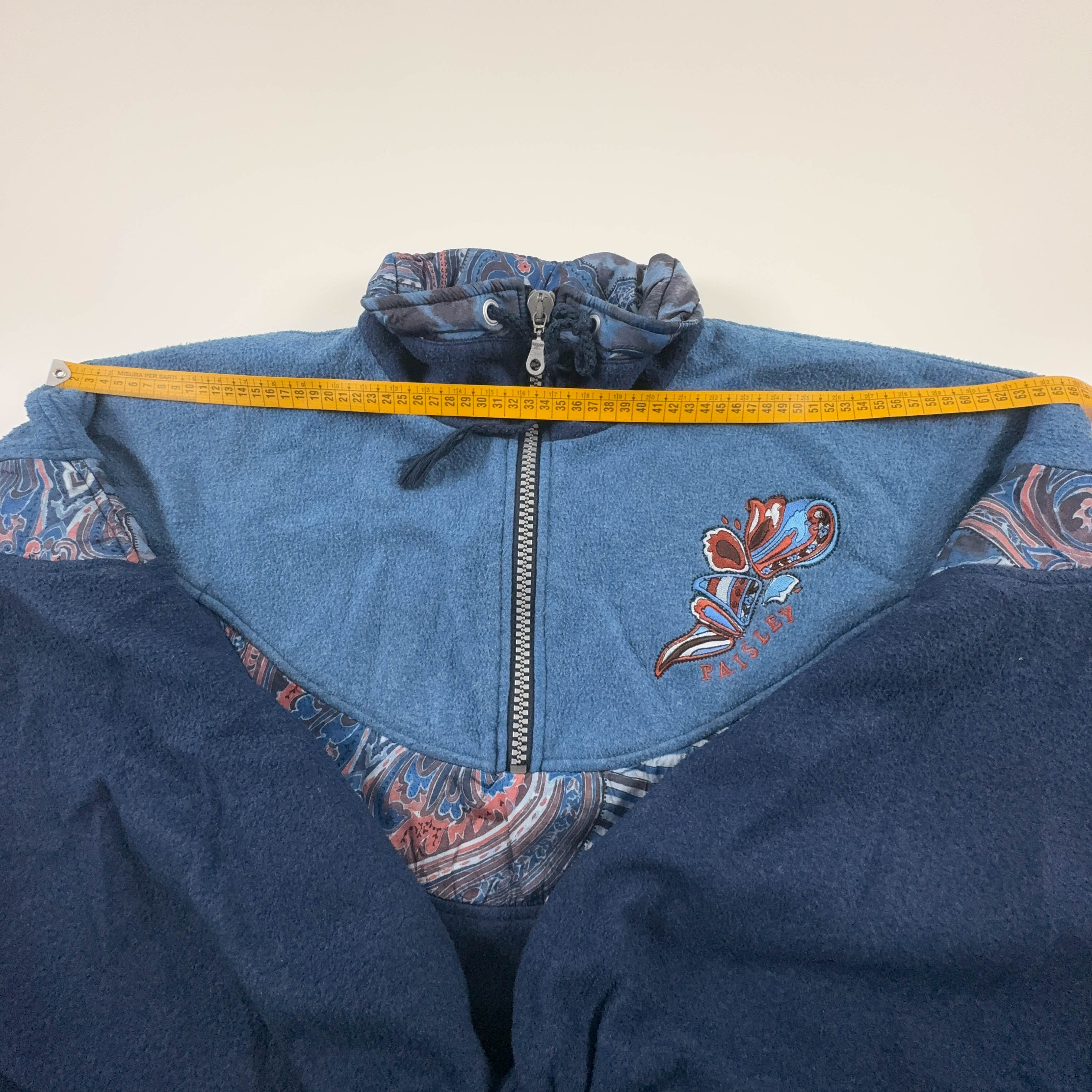 Pile Vintage blu e azzurro foderato con ricamo e zip anni 80 90 - Taglia XL uomo