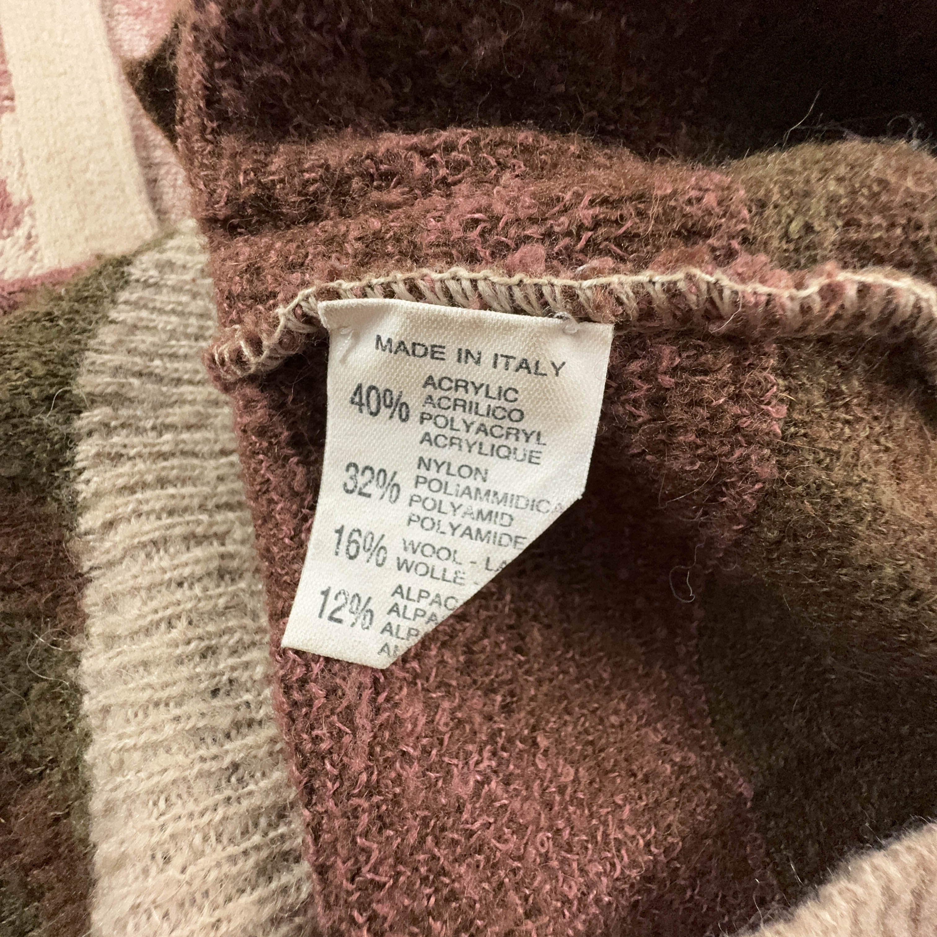 Vintage Cardigan 28% Wool Brown and Beige Geometric Pattern - Size 54 Men