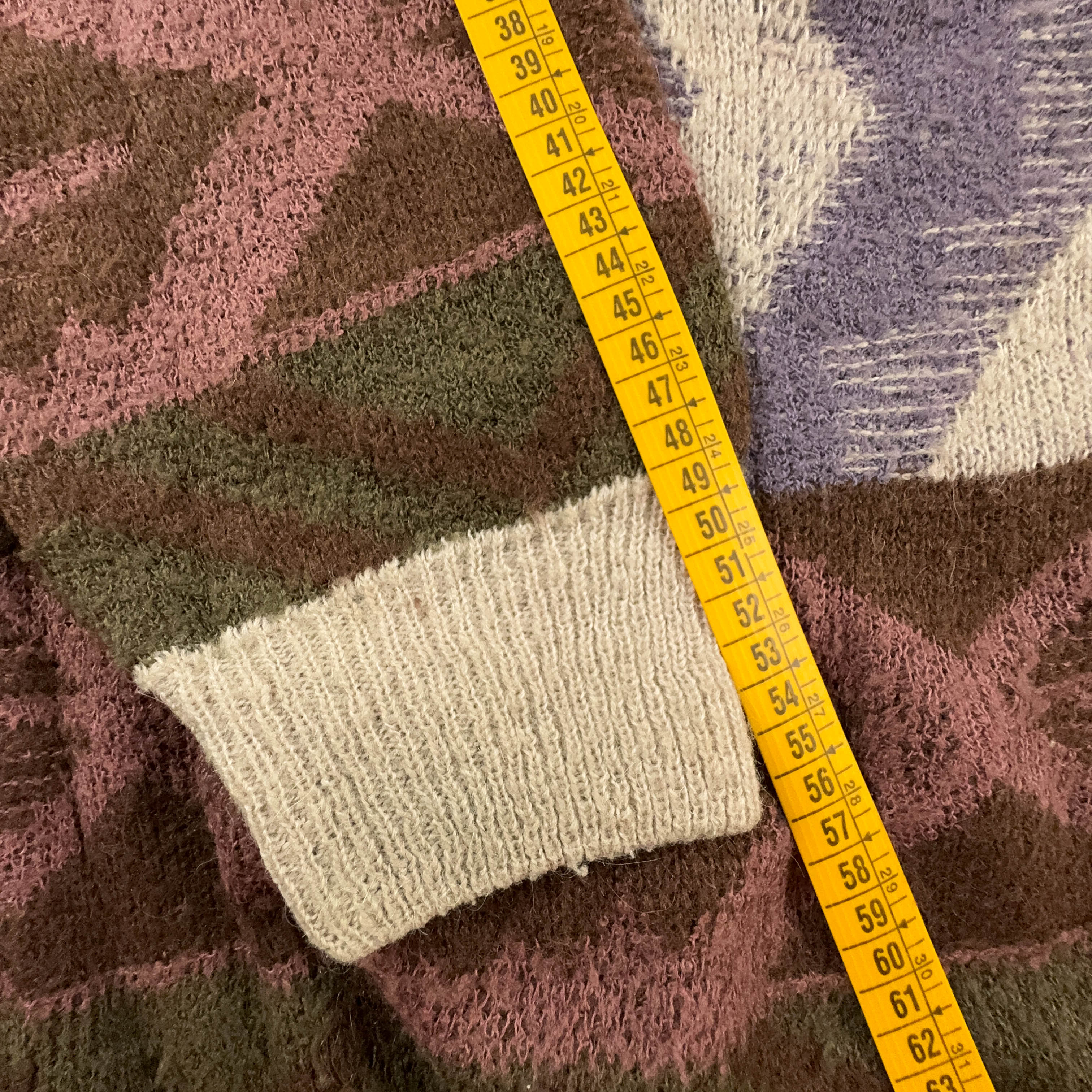 Vintage Cardigan 28% Wool Brown and Beige Geometric Pattern - Size 54 Men