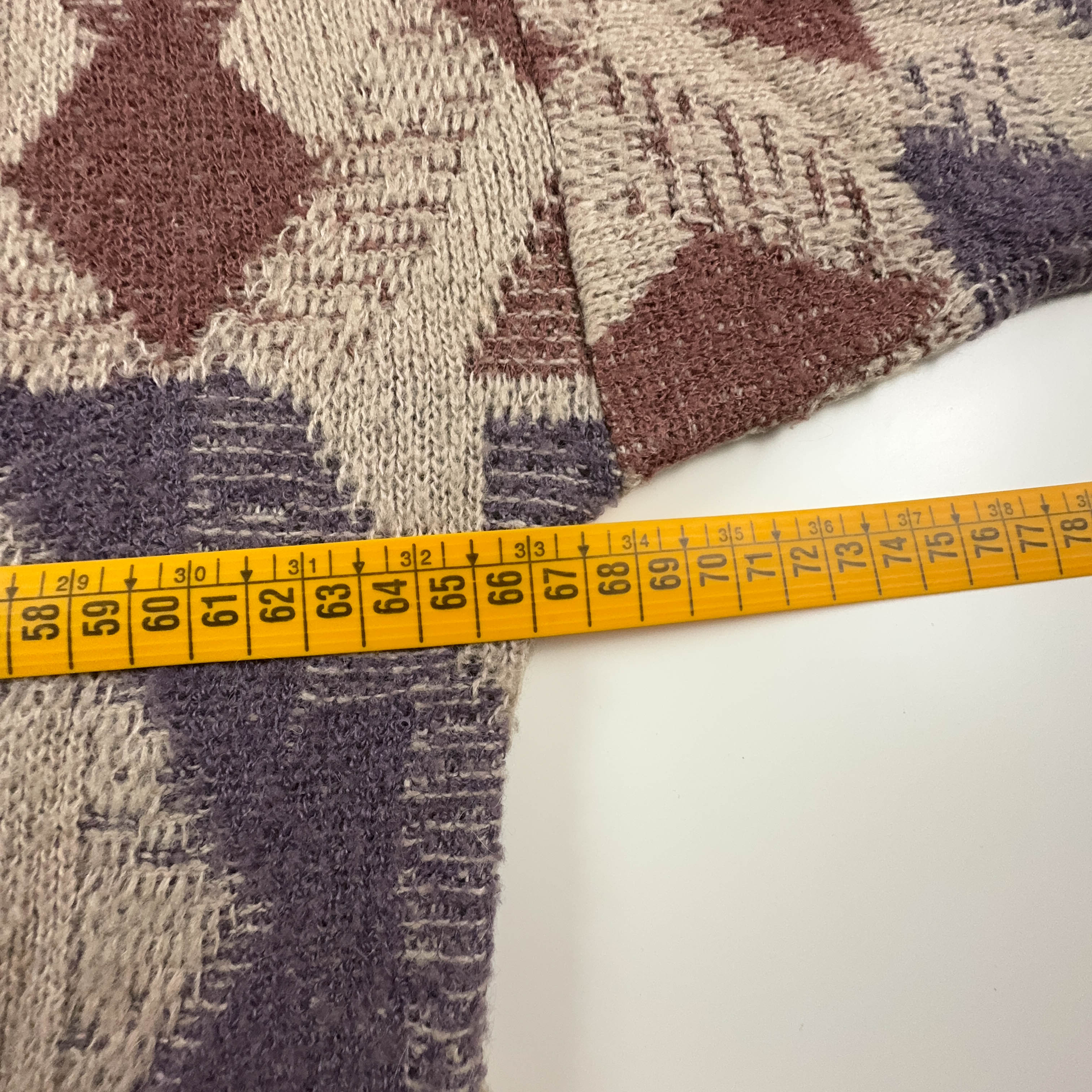 Vintage Cardigan 28% Wool Brown and Beige Geometric Pattern - Size 54 Men