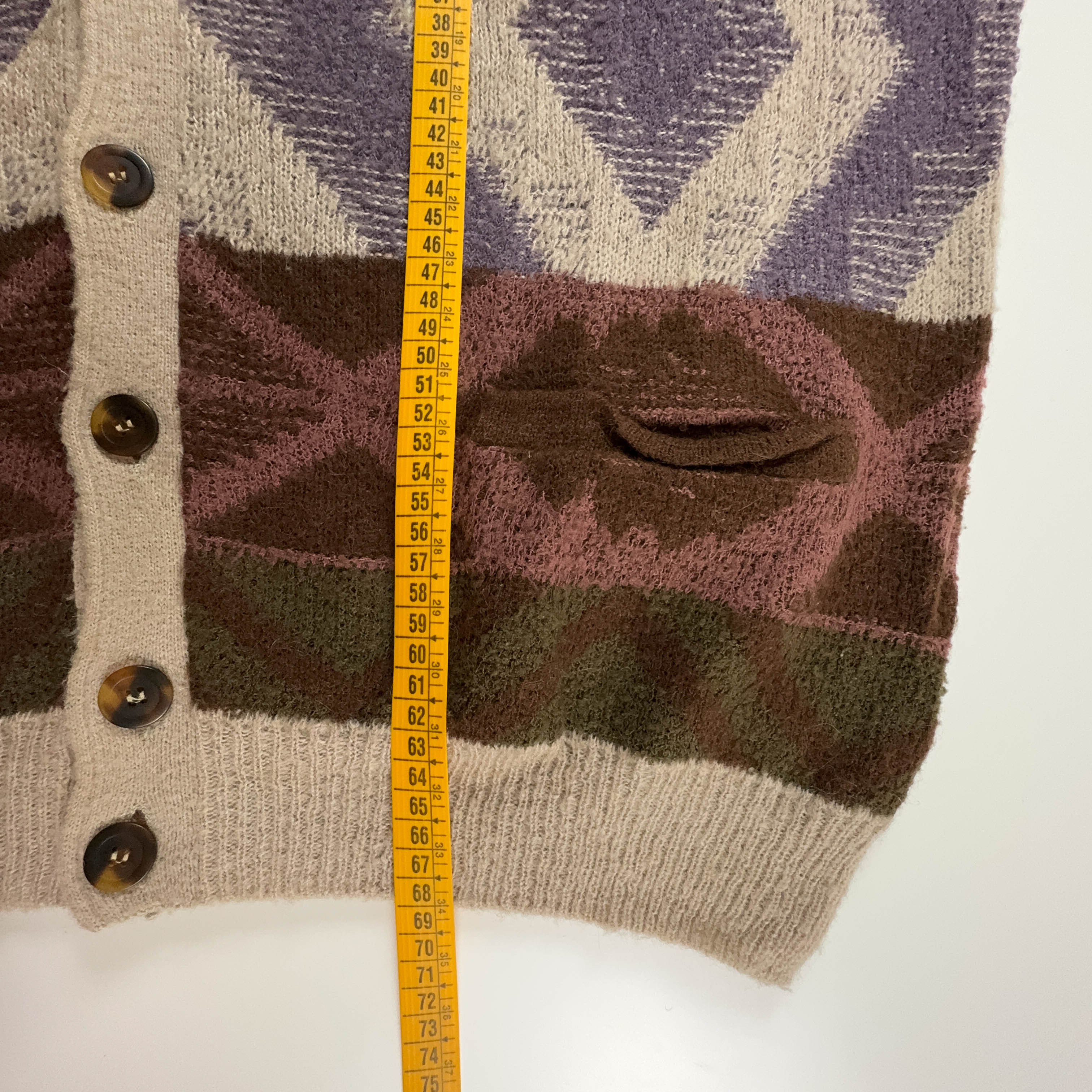 Vintage Cardigan 28% Wool Brown and Beige Geometric Pattern - Size 54 Men