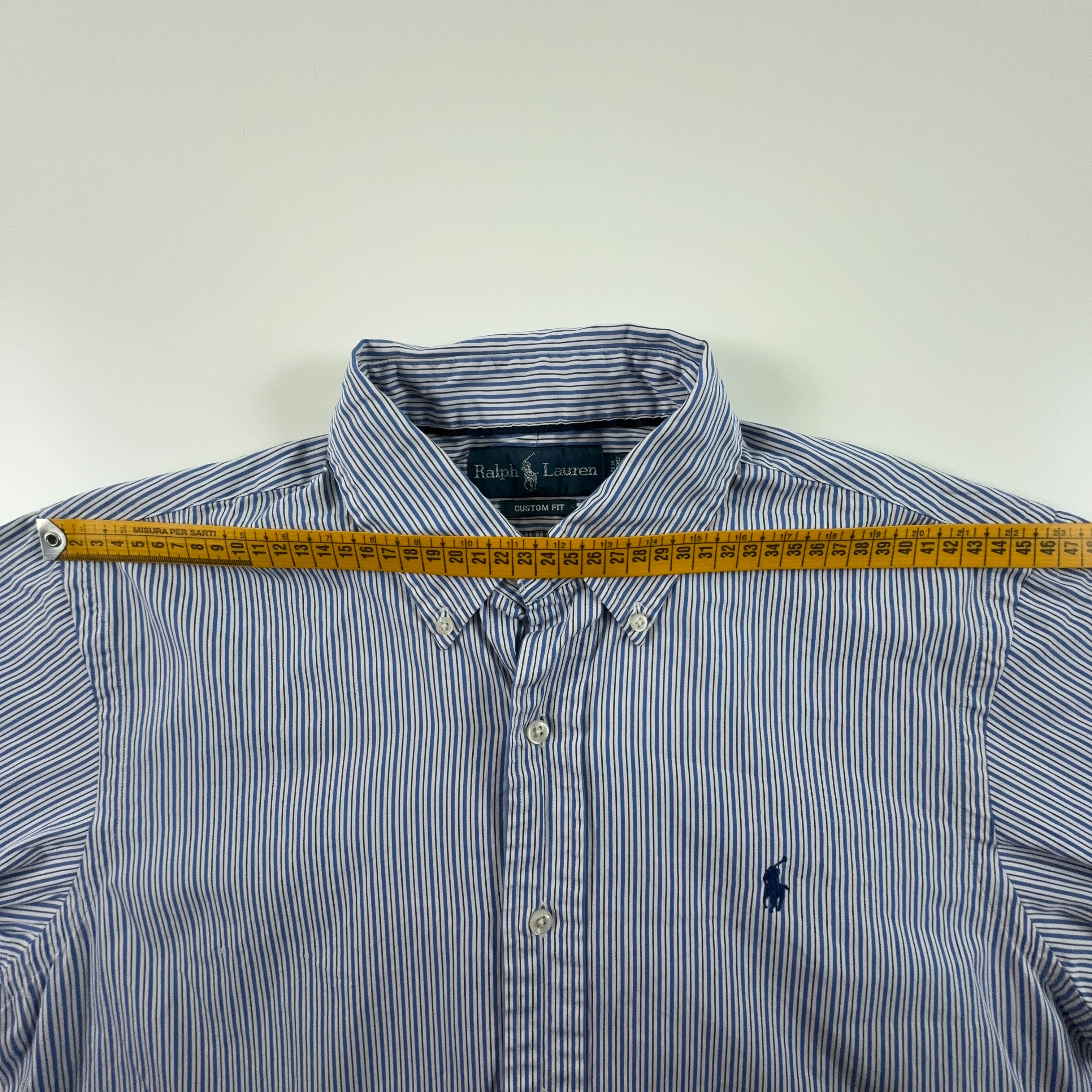 Camicia Ralph Lauren a righe azzurra e bianca custom fit - Taglia M/L uomo