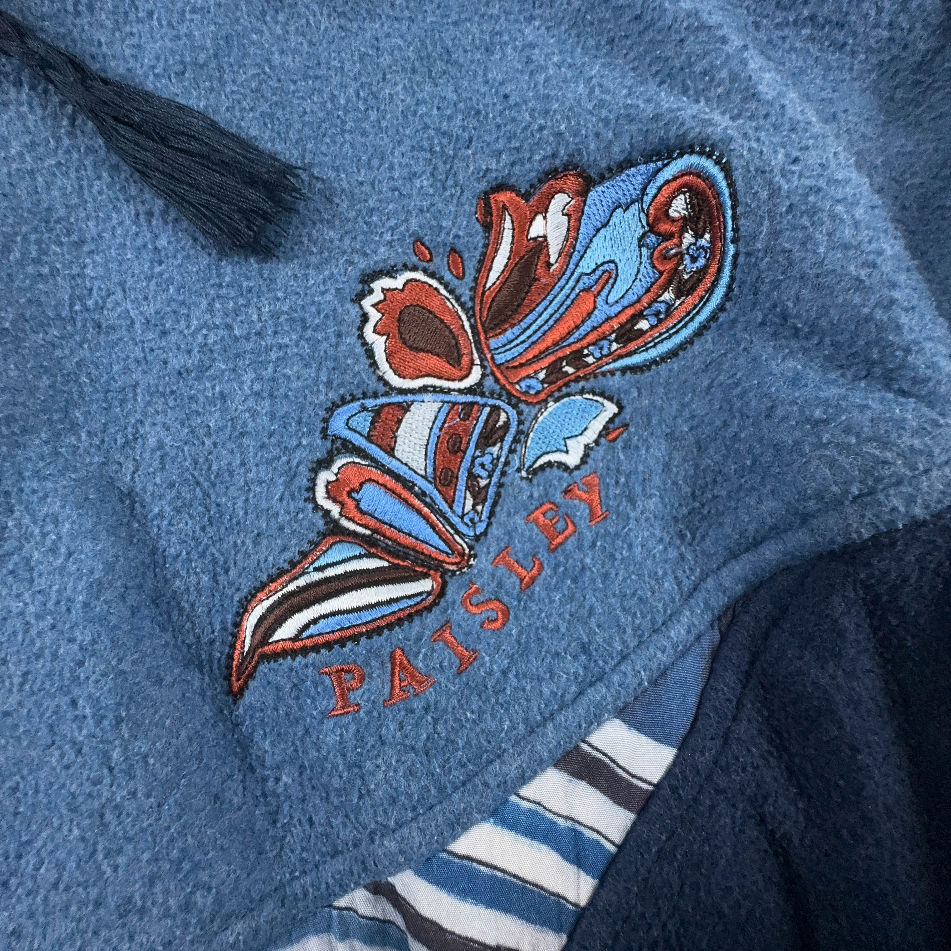 Pile Vintage blu e azzurro foderato con ricamo e zip anni 80 90 - Taglia XL uomo