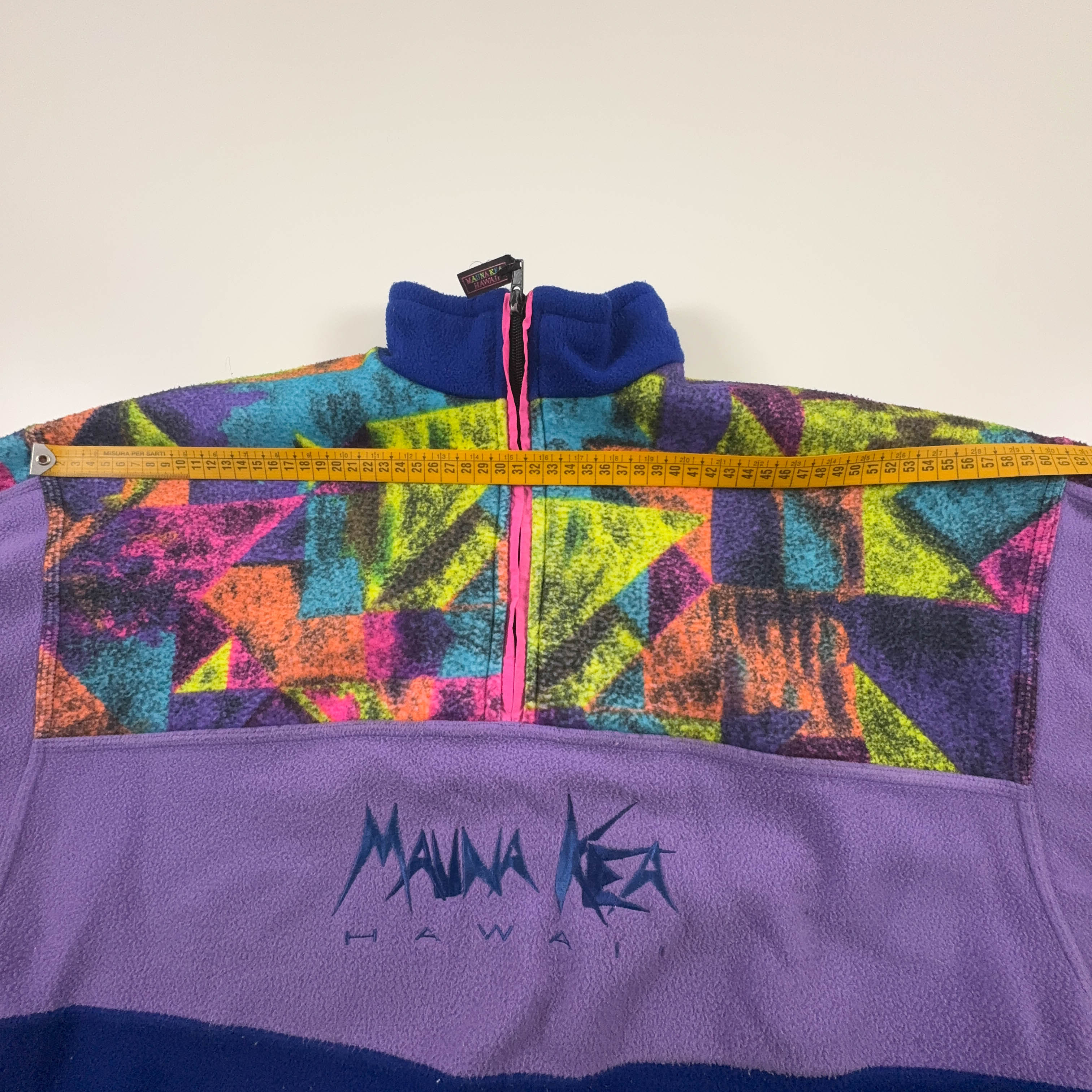 Pile Mauna Kea Vintage viola e blu astratto con ricamo anni 80 90 - Taglia M uomo