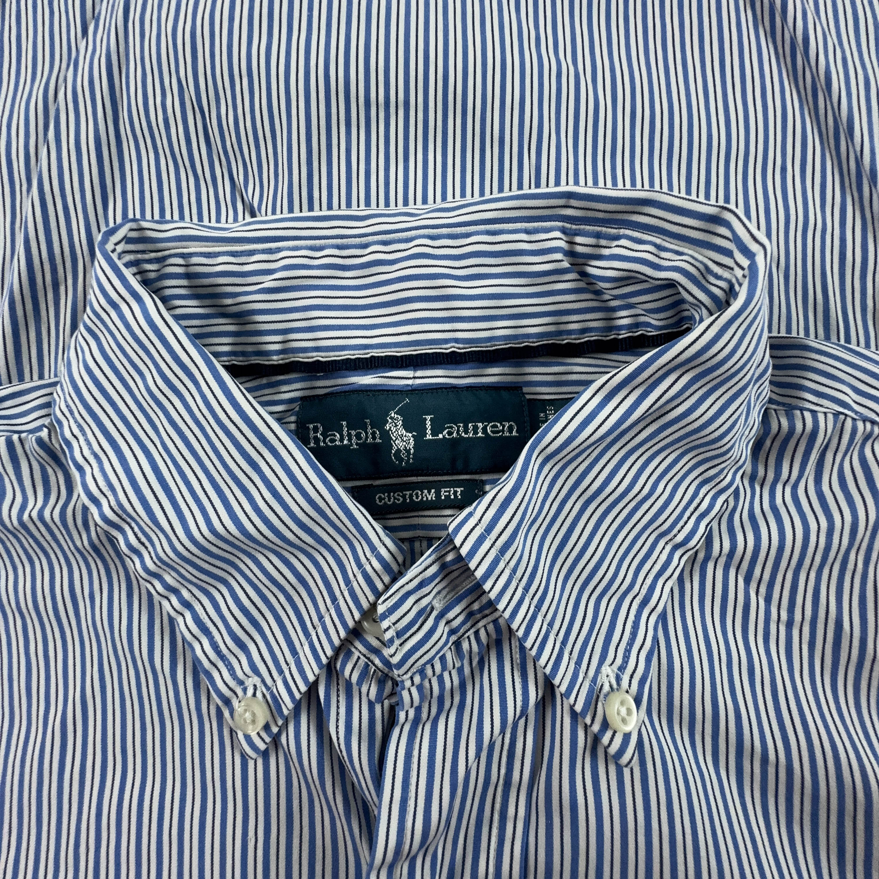 Camicia Ralph Lauren a righe azzurra e bianca custom fit - Taglia M/L uomo