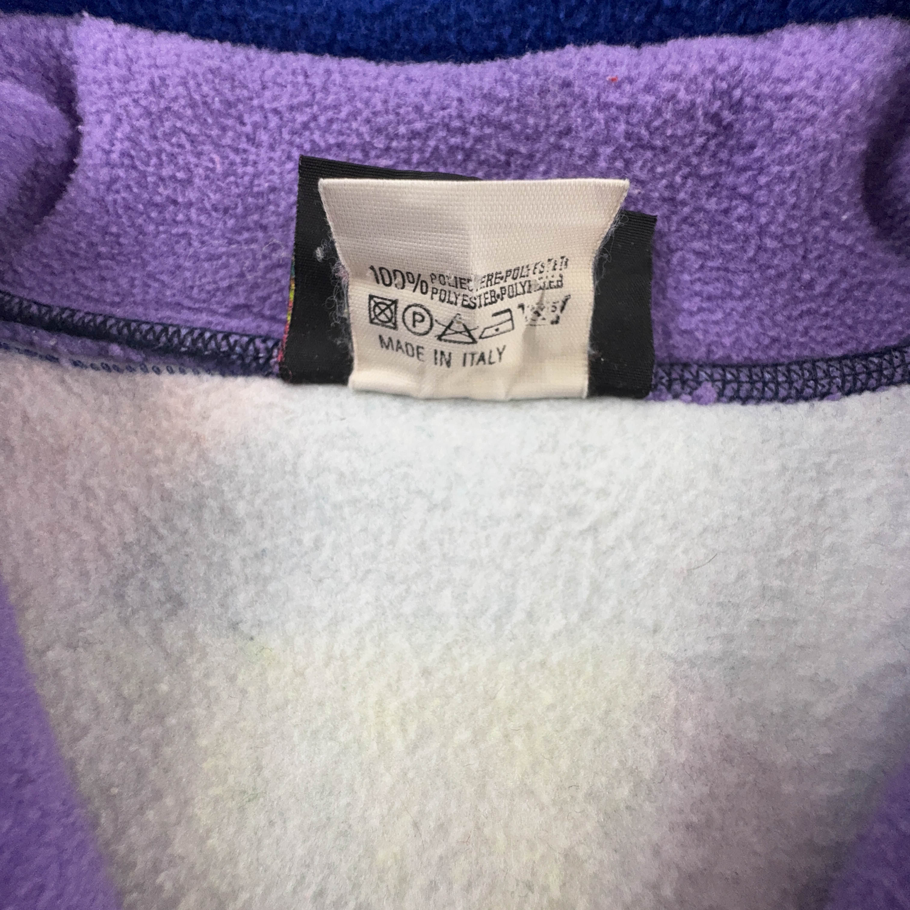 Pile Mauna Kea Vintage viola e blu astratto con ricamo anni 80 90 - Taglia M uomo