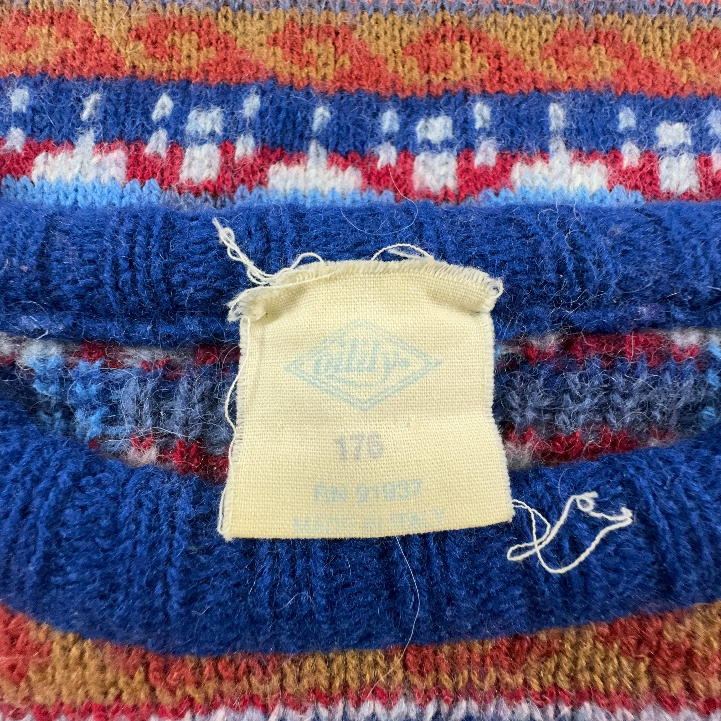 Maglione Vintage 60% lana a girocollo blu e arancione a righe - Taglia 176 uomo